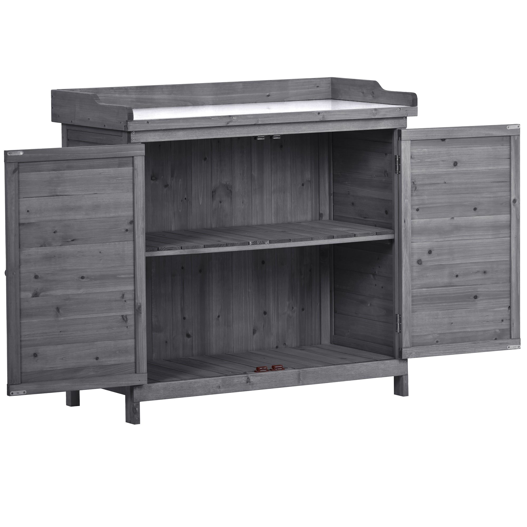 39 in. x 19.1 in. x 37.4 in.Orange Outdoor Potting Bench Table Wood Workstation Storage Cabinet Garden Shed with 2 Shelves