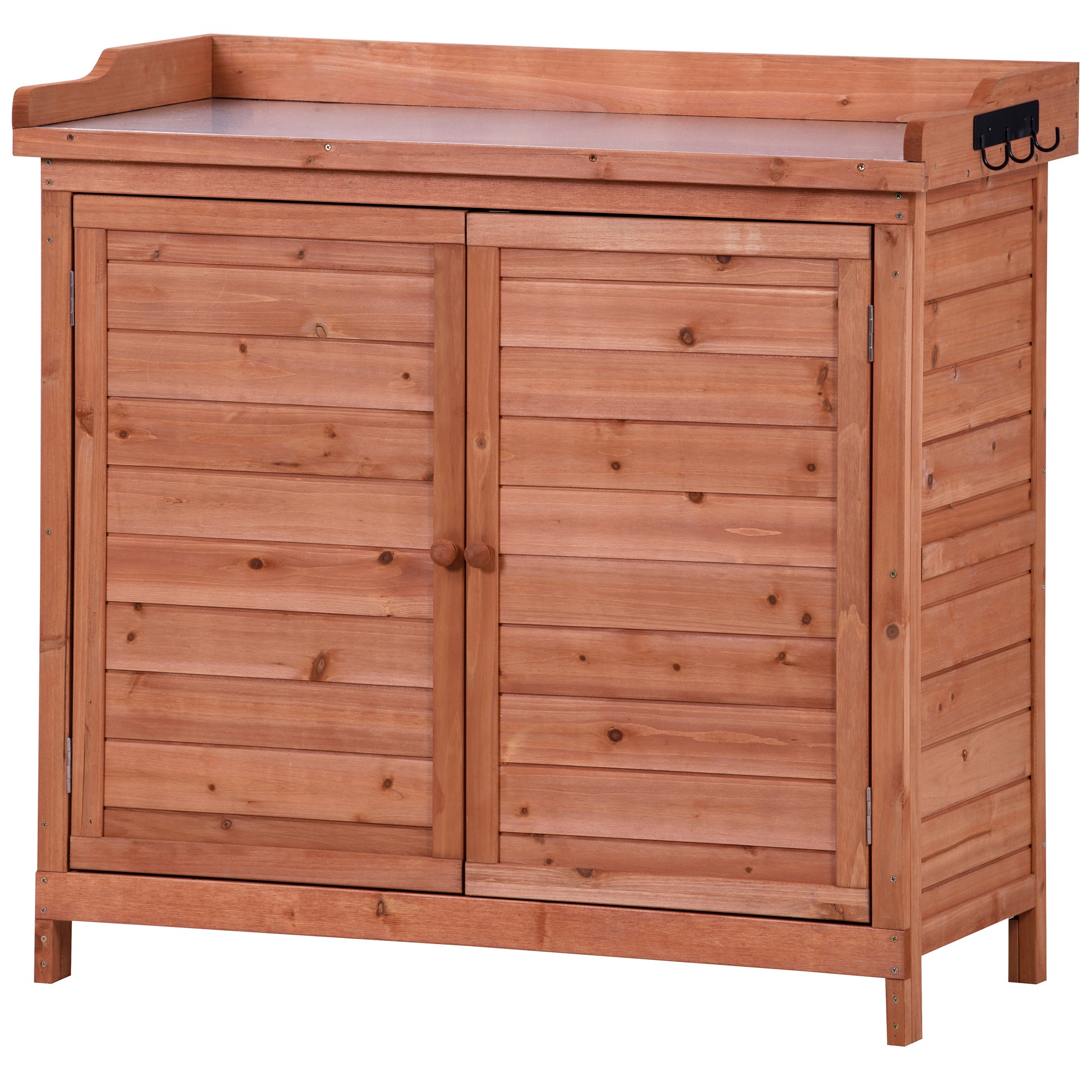 39 in. x 19.1 in. x 37.4 in.Orange Outdoor Potting Bench Table Wood Workstation Storage Cabinet Garden Shed with 2 Shelves