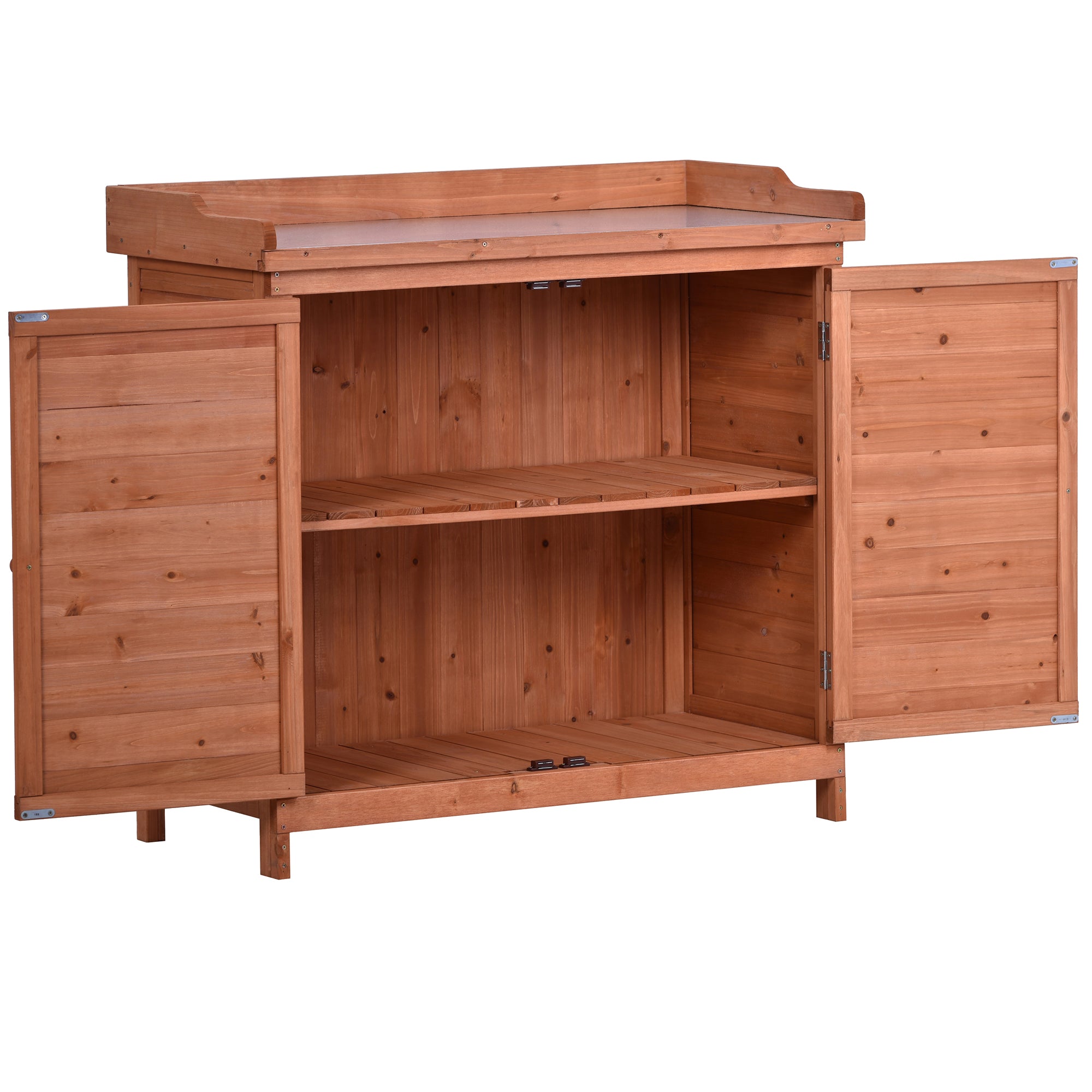 39 in. x 19.1 in. x 37.4 in.Orange Outdoor Potting Bench Table Wood Workstation Storage Cabinet Garden Shed with 2 Shelves
