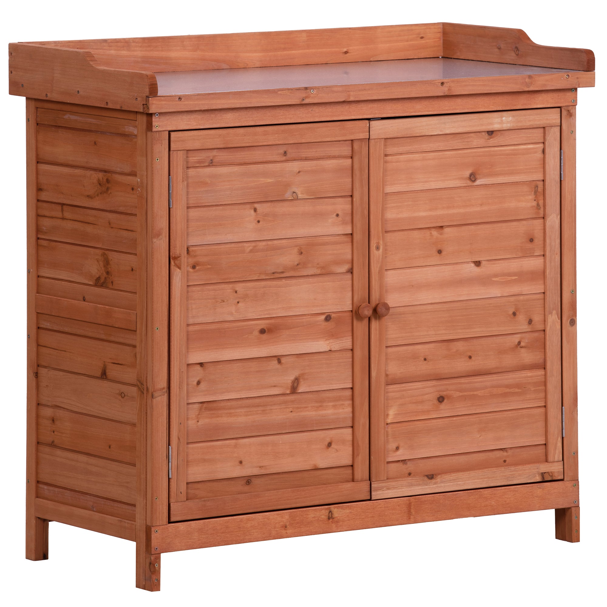 39 in. x 19.1 in. x 37.4 in.Orange Outdoor Potting Bench Table Wood Workstation Storage Cabinet Garden Shed with 2 Shelves
