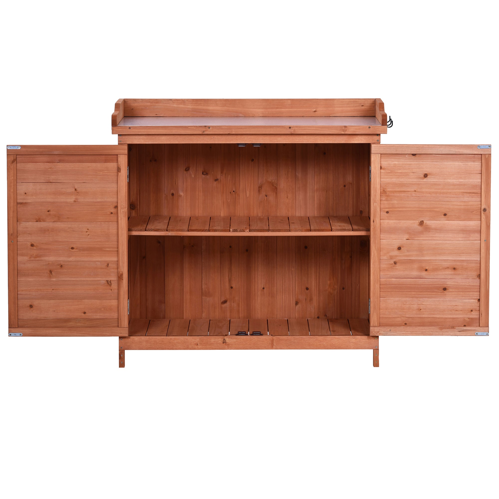 39 in. x 19.1 in. x 37.4 in.Orange Outdoor Potting Bench Table Wood Workstation Storage Cabinet Garden Shed with 2 Shelves