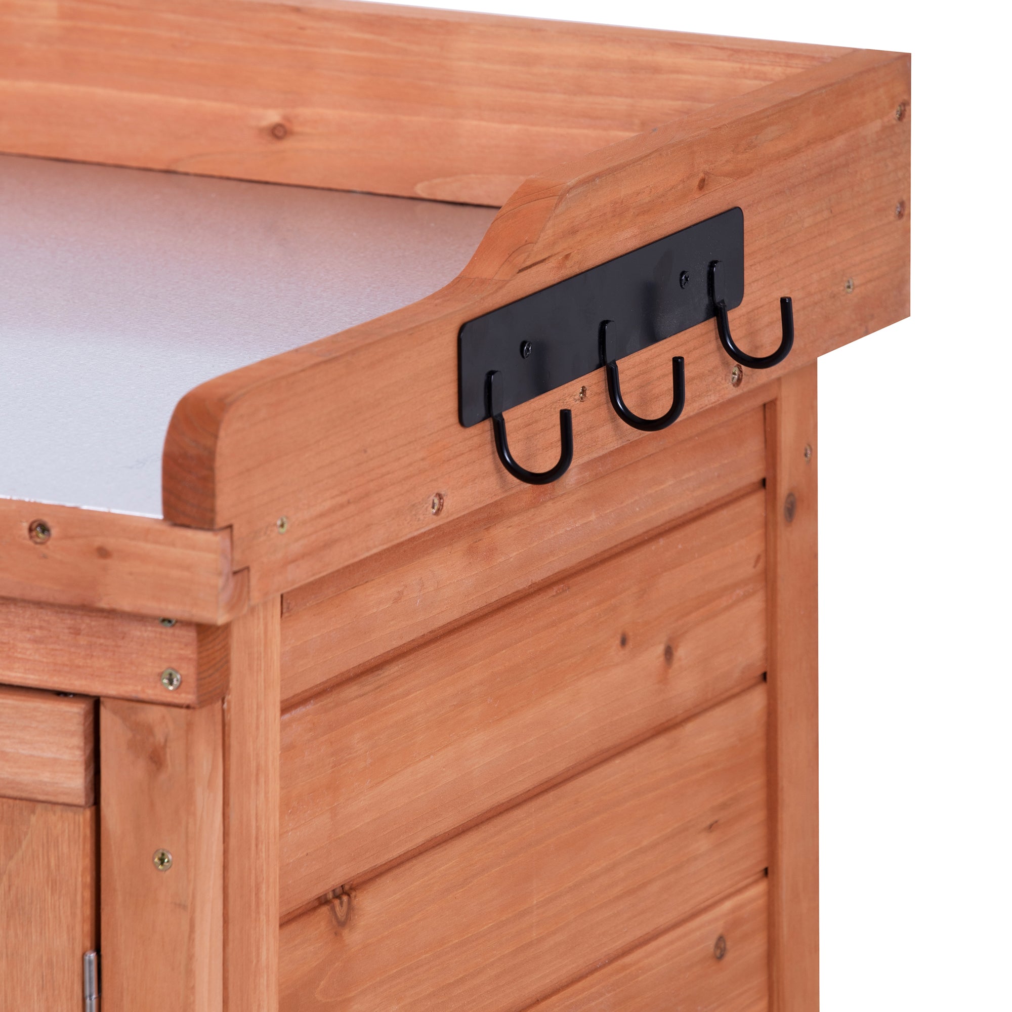 39 in. x 19.1 in. x 37.4 in.Orange Outdoor Potting Bench Table Wood Workstation Storage Cabinet Garden Shed with 2 Shelves