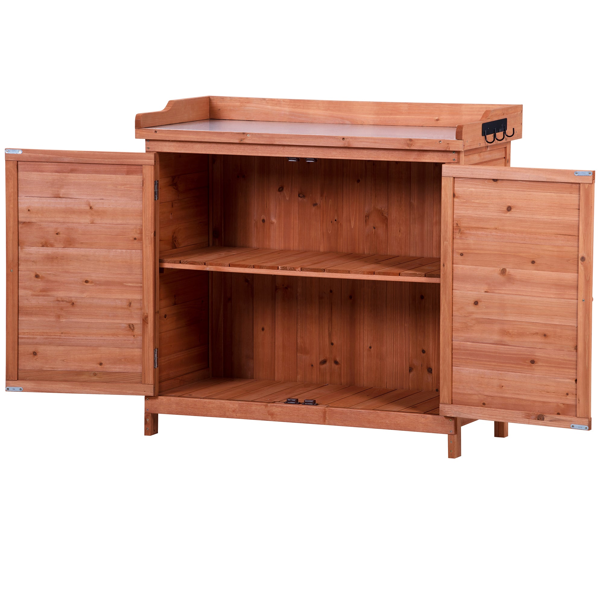 39 in. x 19.1 in. x 37.4 in.Orange Outdoor Potting Bench Table Wood Workstation Storage Cabinet Garden Shed with 2 Shelves