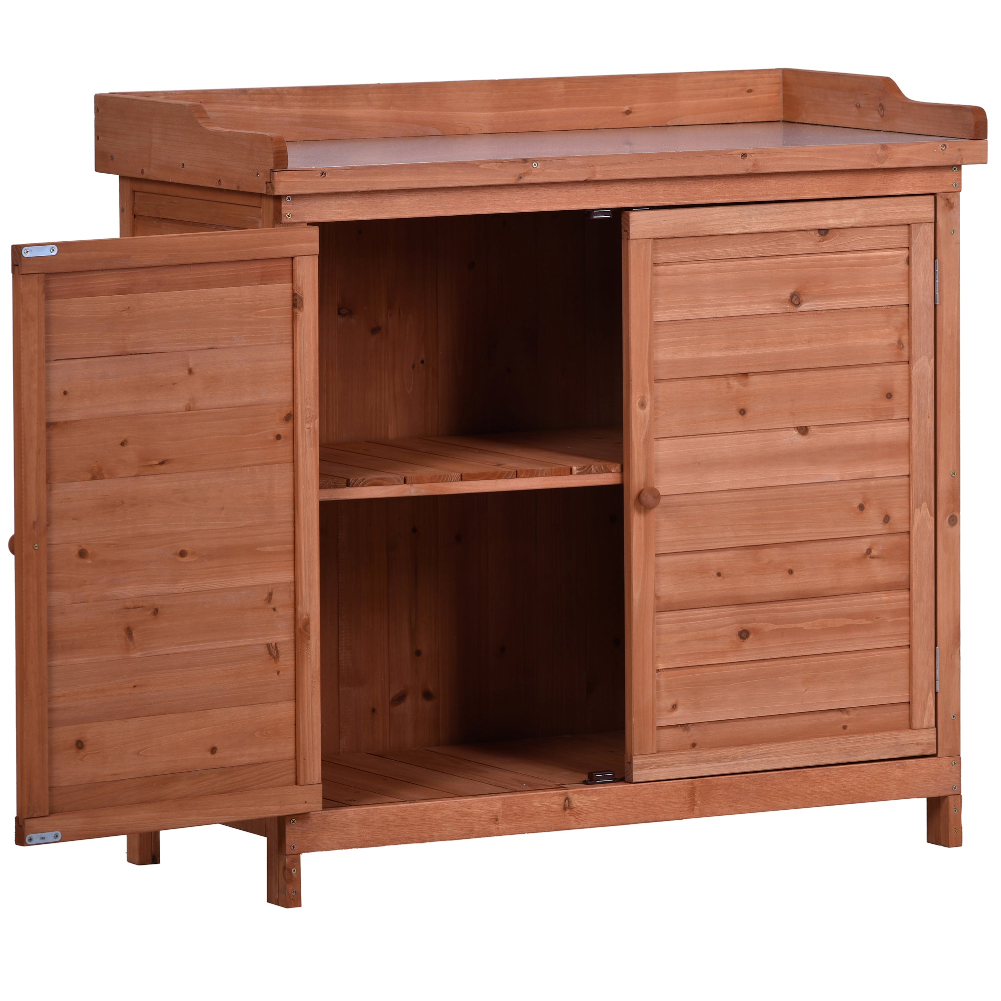39 in. x 19.1 in. x 37.4 in.Orange Outdoor Potting Bench Table Wood Workstation Storage Cabinet Garden Shed with 2 Shelves