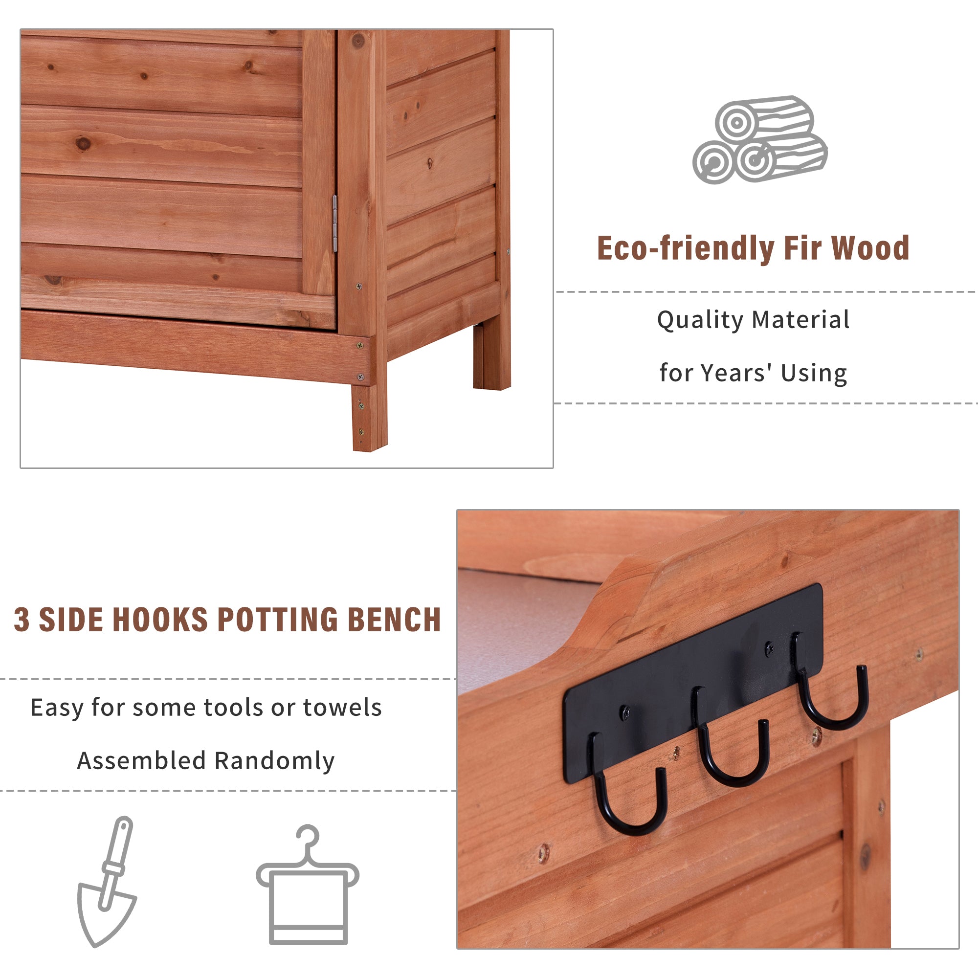 39 in. x 19.1 in. x 37.4 in.Orange Outdoor Potting Bench Table Wood Workstation Storage Cabinet Garden Shed with 2 Shelves