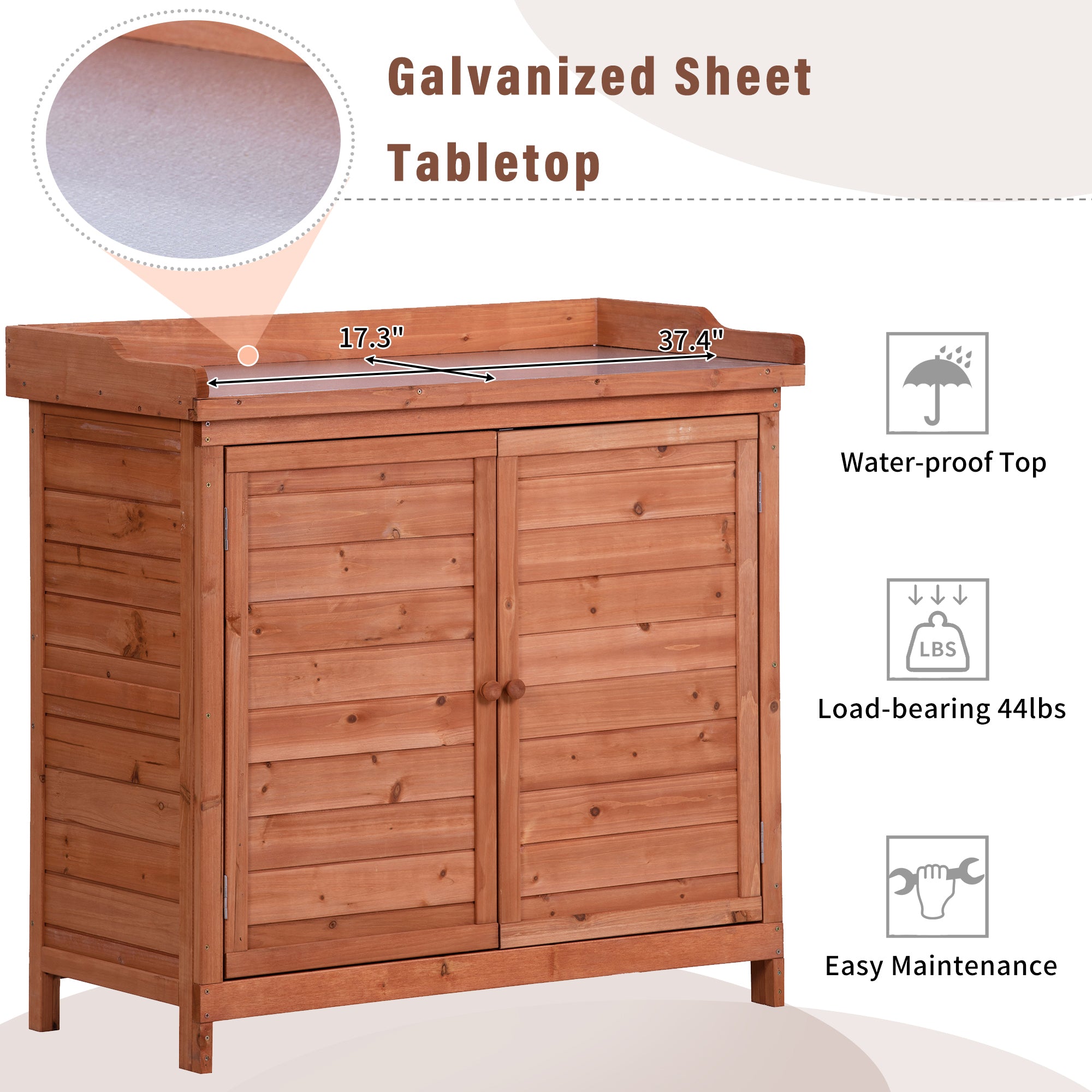 39 in. x 19.1 in. x 37.4 in.Orange Outdoor Potting Bench Table Wood Workstation Storage Cabinet Garden Shed with 2 Shelves