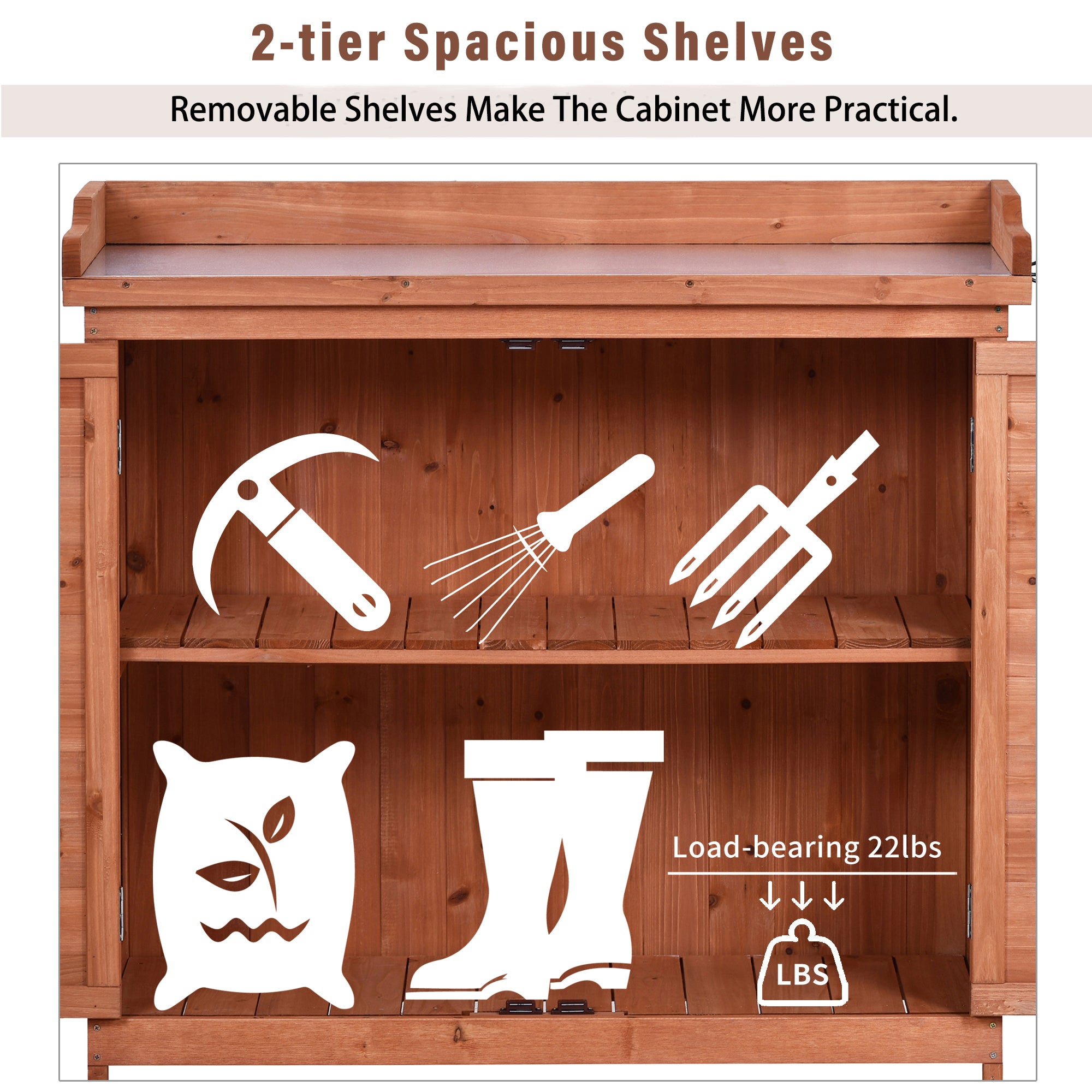 39 in. x 19.1 in. x 37.4 in.Orange Outdoor Potting Bench Table Wood Workstation Storage Cabinet Garden Shed with 2 Shelves