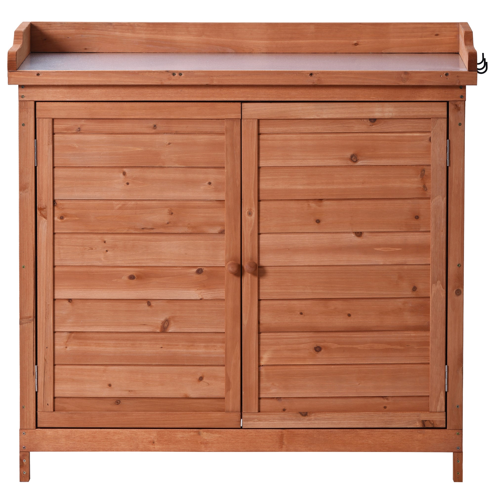 39 in. x 19.1 in. x 37.4 in.Orange Outdoor Potting Bench Table Wood Workstation Storage Cabinet Garden Shed with 2 Shelves