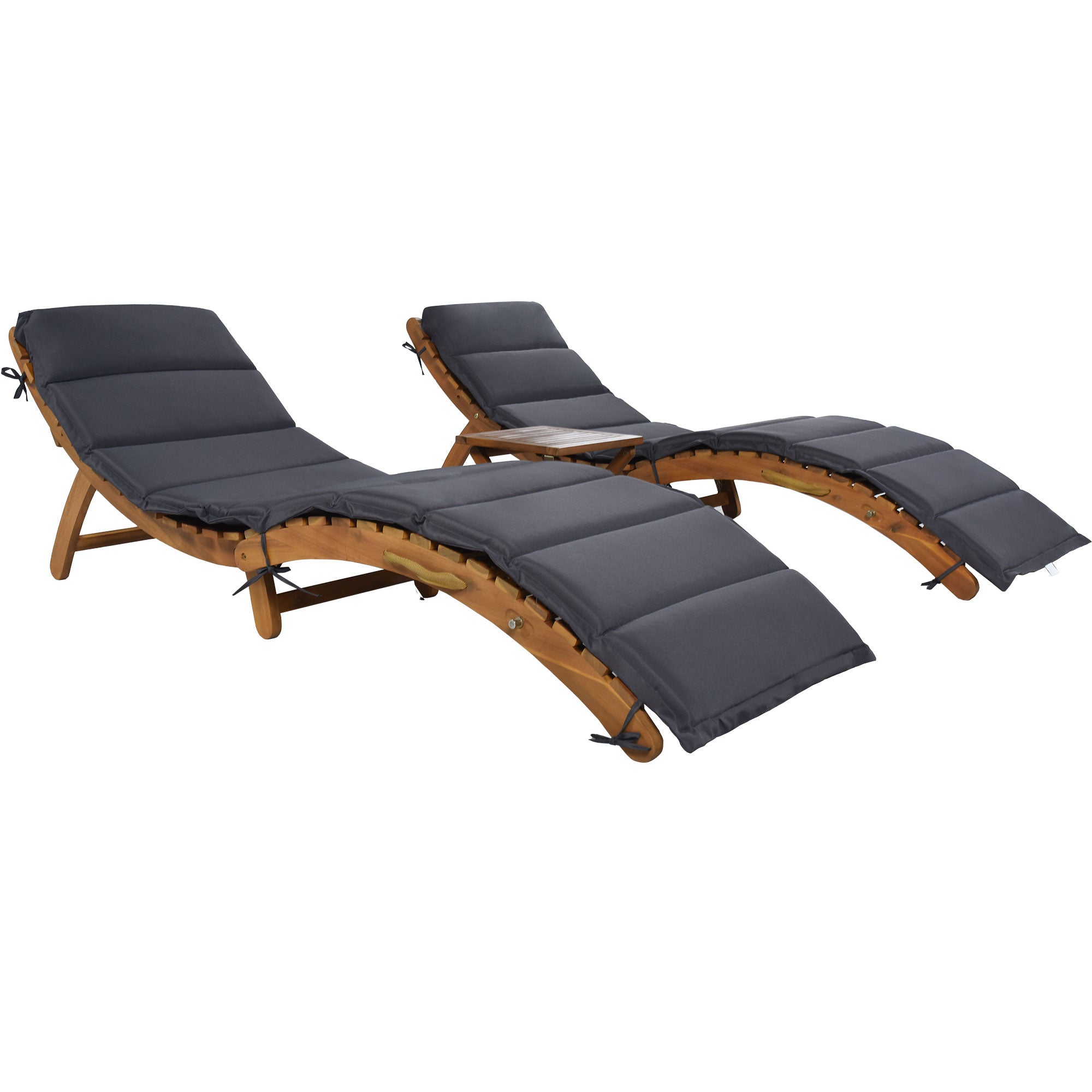 3 Pieces Outdoor Patio Chaise Lounge Set with Two Extended Chaises Lounge and Foldable Tea Table