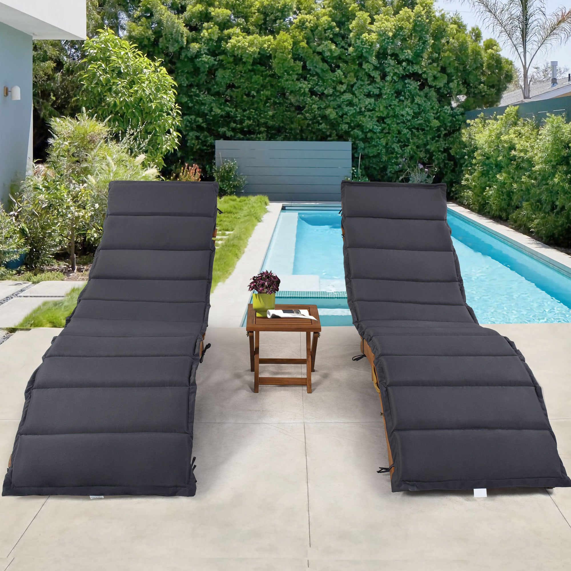 3 Pieces Outdoor Patio Chaise Lounge Set with Two Extended Chaises Lounge and Foldable Tea Table