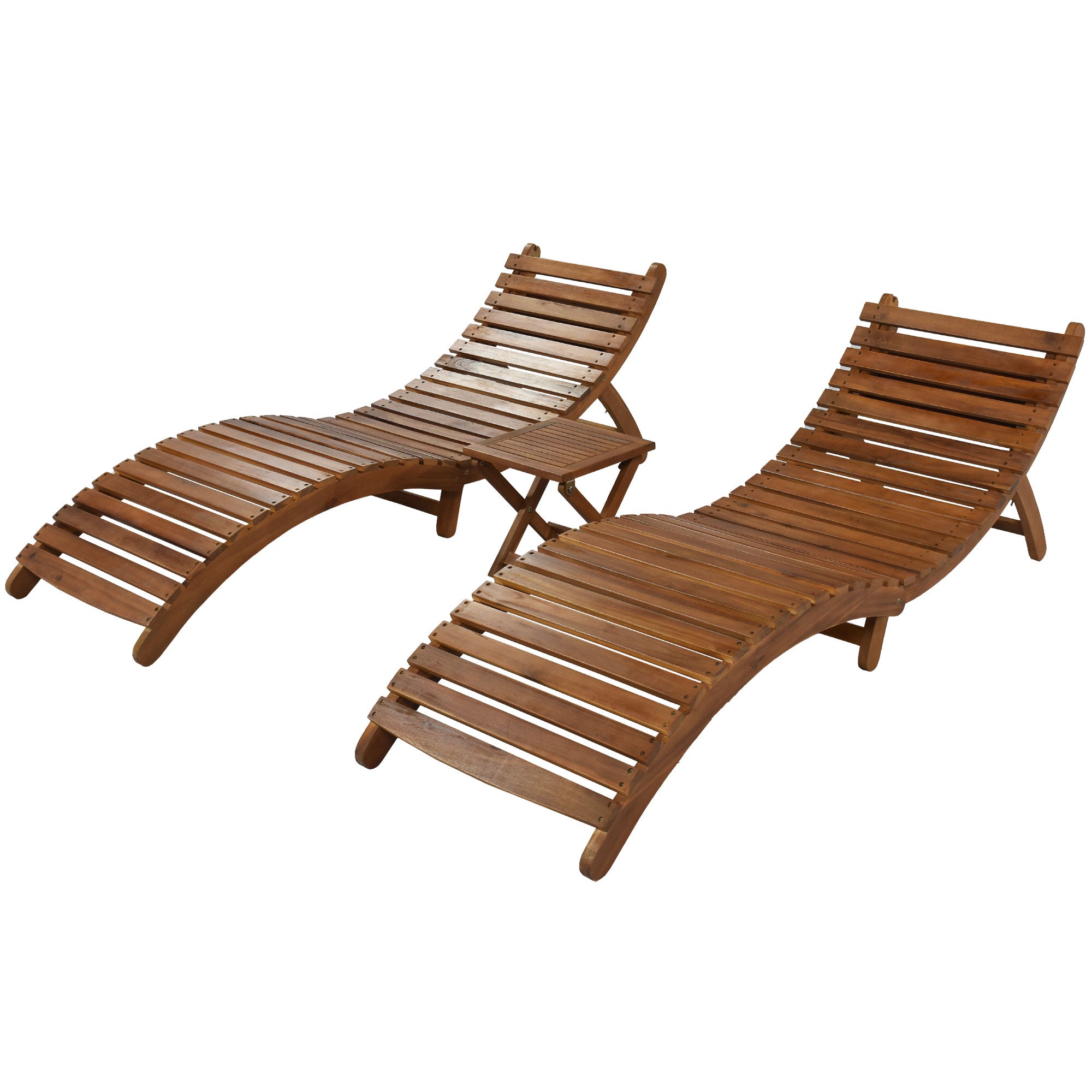 3 Pieces Outdoor Patio Chaise Lounge Set with Two Extended Chaises Lounge and Foldable Tea Table