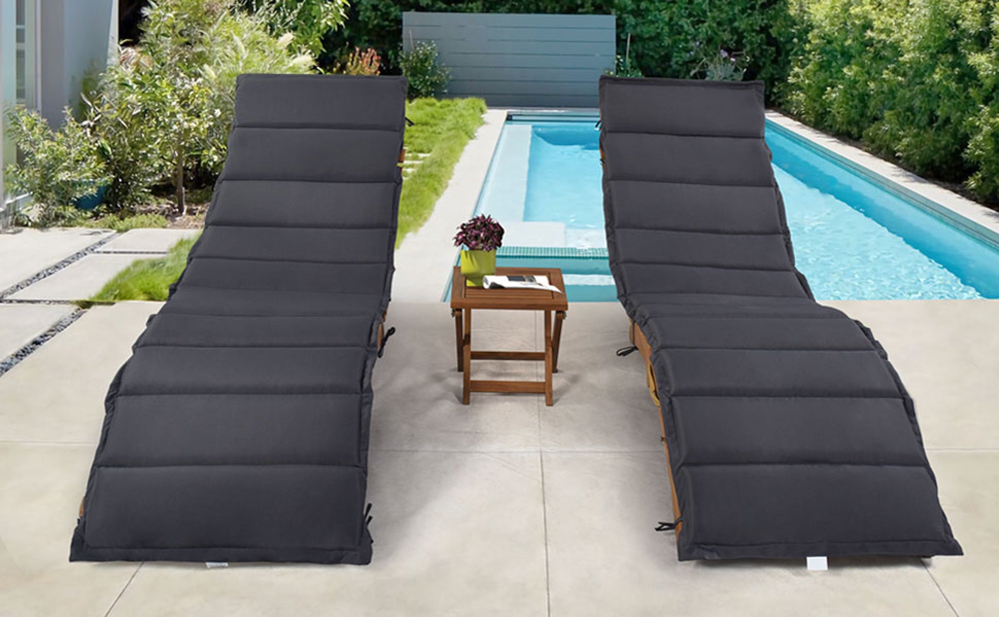 3 Pieces Outdoor Patio Chaise Lounge Set with Two Extended Chaises Lounge and Foldable Tea Table