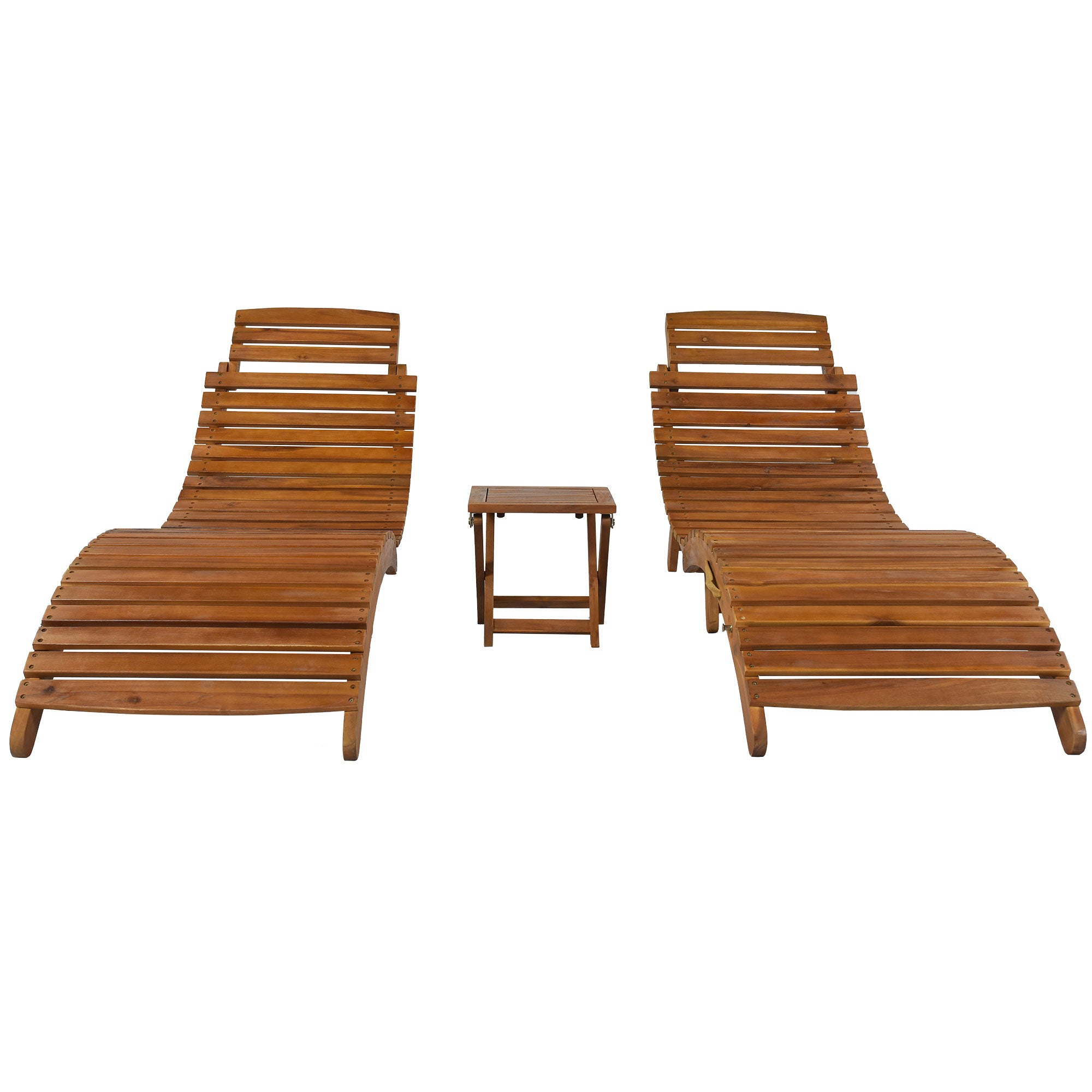 3 Pieces Outdoor Patio Chaise Lounge Set with Two Extended Chaises Lounge and Foldable Tea Table
