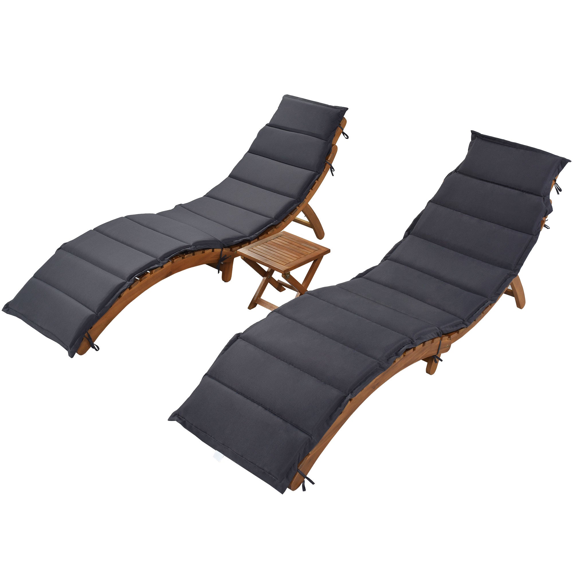 3 Pieces Outdoor Patio Chaise Lounge Set with Two Extended Chaises Lounge and Foldable Tea Table