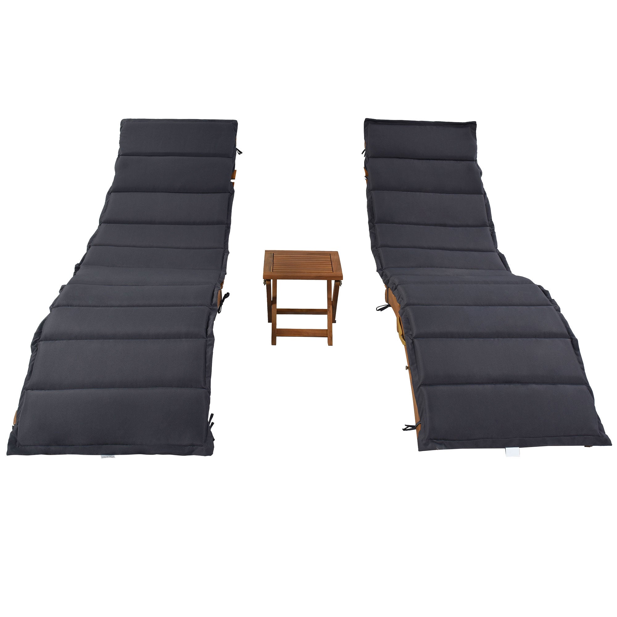 3 Pieces Outdoor Patio Chaise Lounge Set with Two Extended Chaises Lounge and Foldable Tea Table