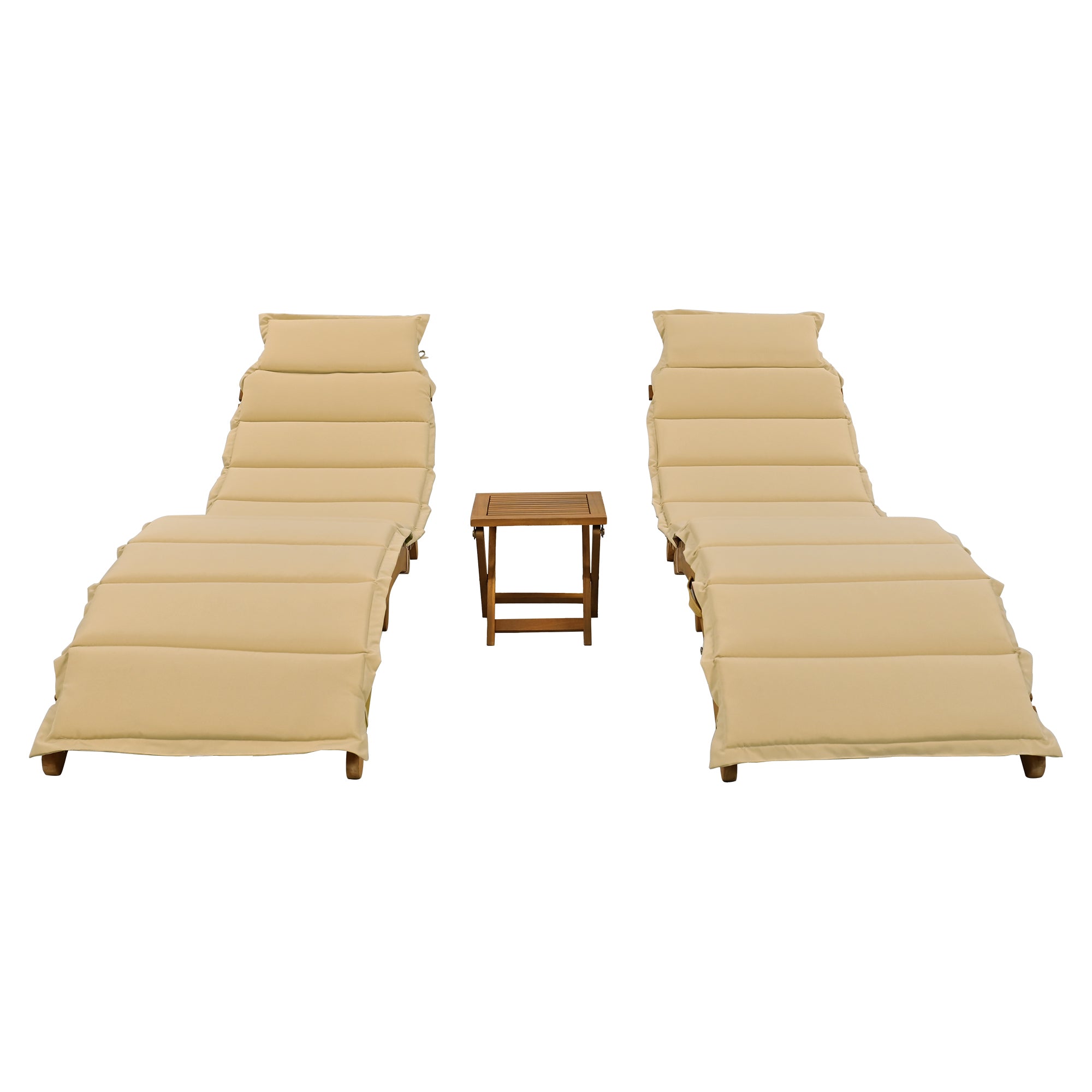 3 Pieces Outdoor Patio Chaise Lounge Set with Two Extended Chaises Lounge and Foldable Tea Table