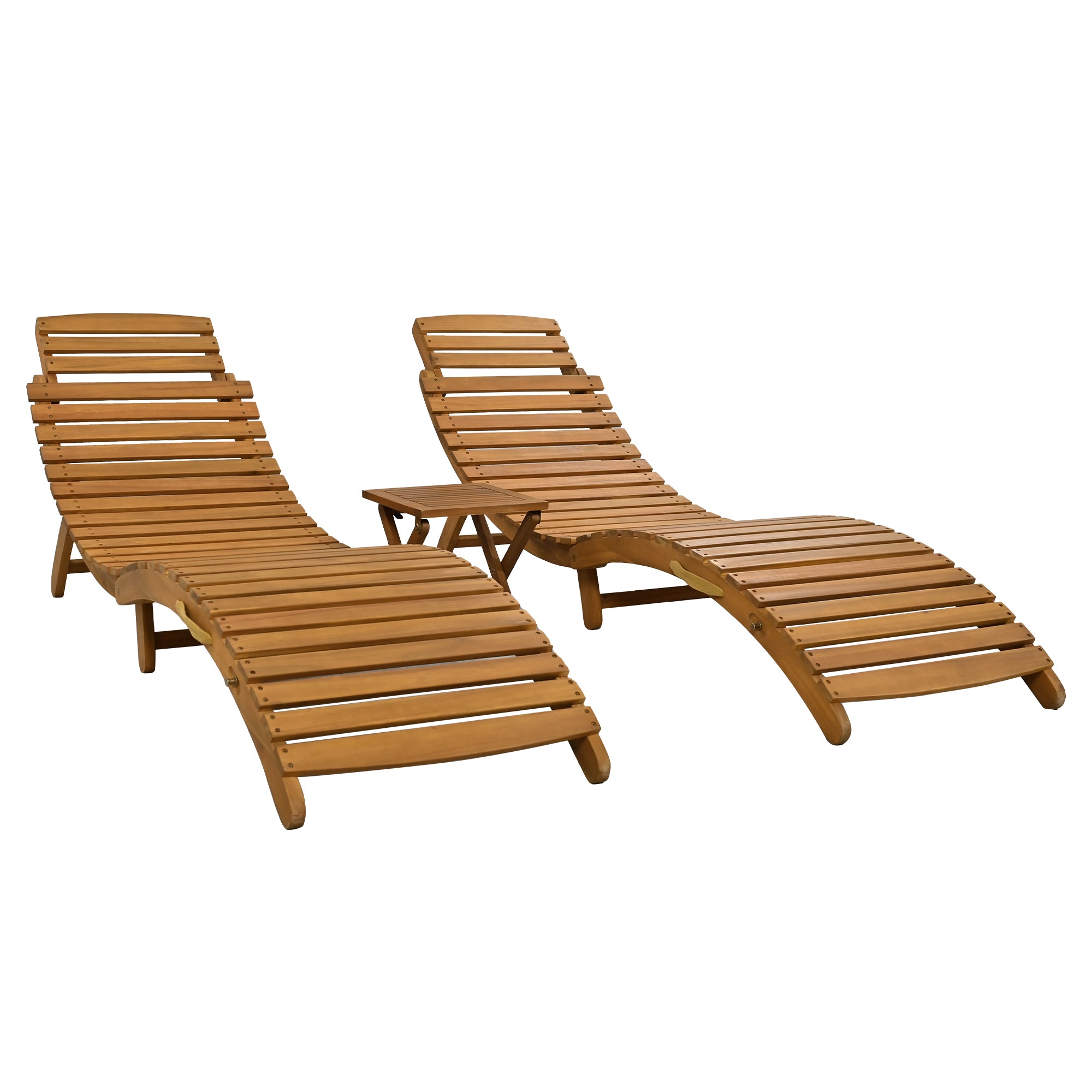 3 Pieces Outdoor Patio Chaise Lounge Set with Two Extended Chaises Lounge and Foldable Tea Table