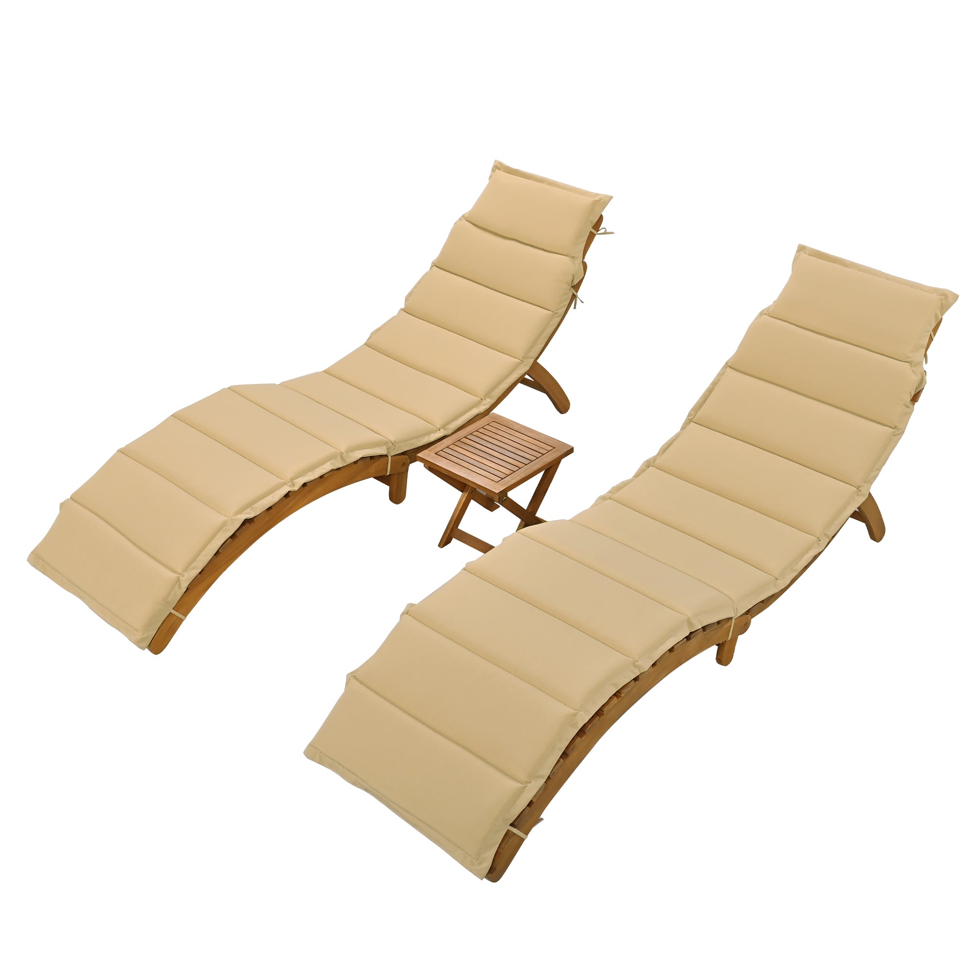 3 Pieces Outdoor Patio Chaise Lounge Set with Two Extended Chaises Lounge and Foldable Tea Table