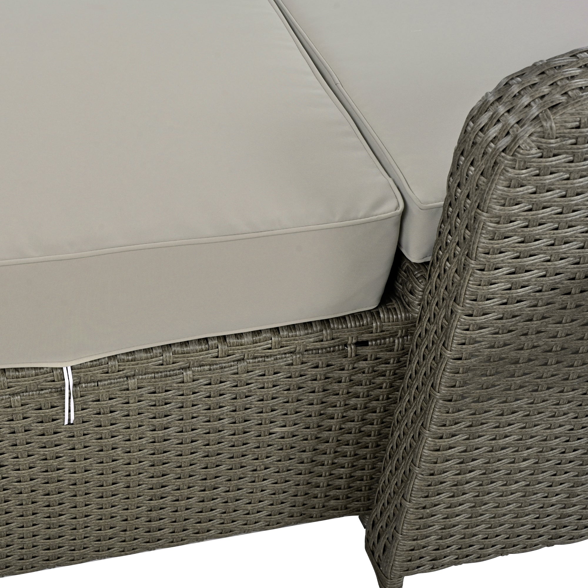 2-Person Rattan Wicker Outdoor Patio Reclining Daybed with Adjustable Back and Gray Cushions