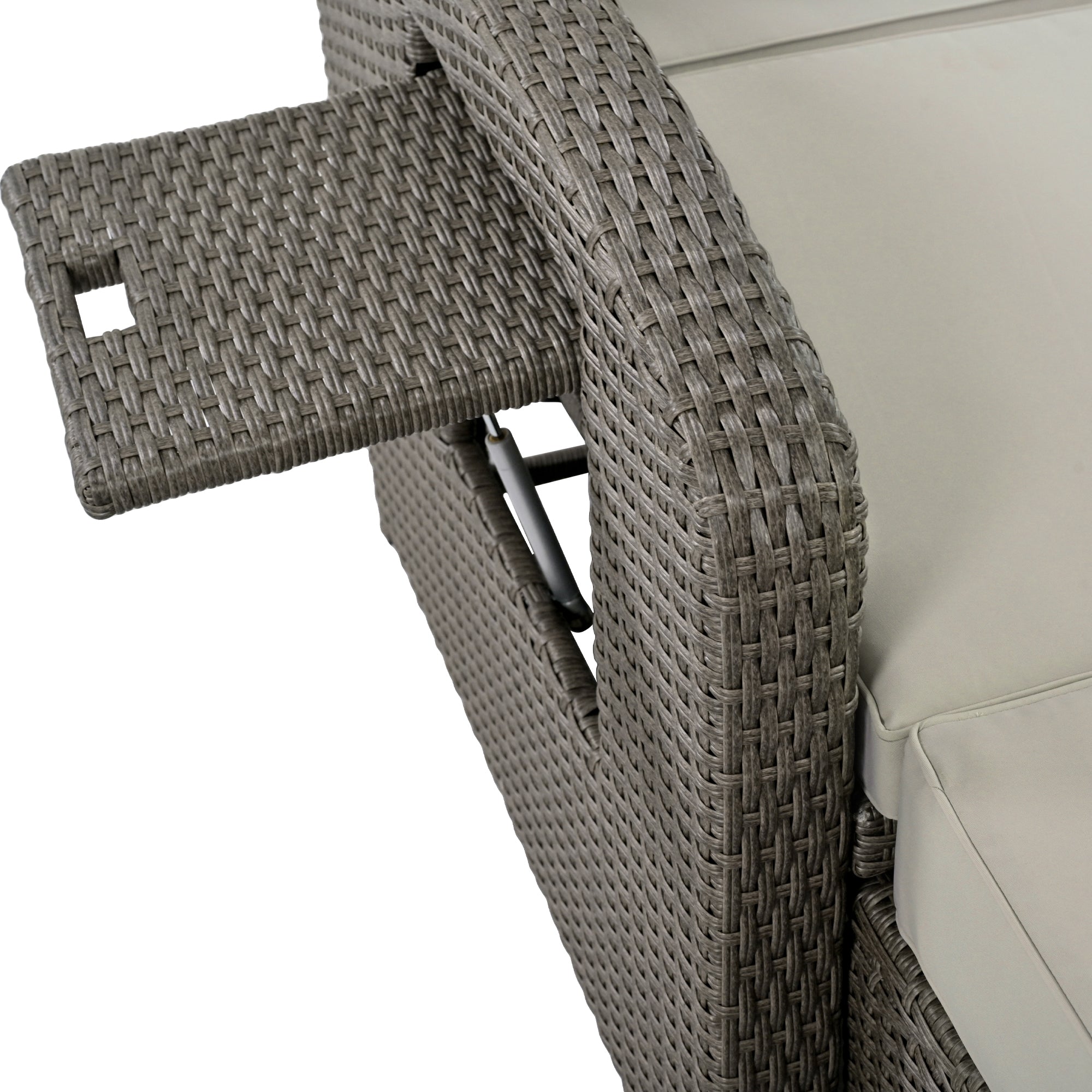2-Person Rattan Wicker Outdoor Patio Reclining Daybed with Adjustable Back and Gray Cushions