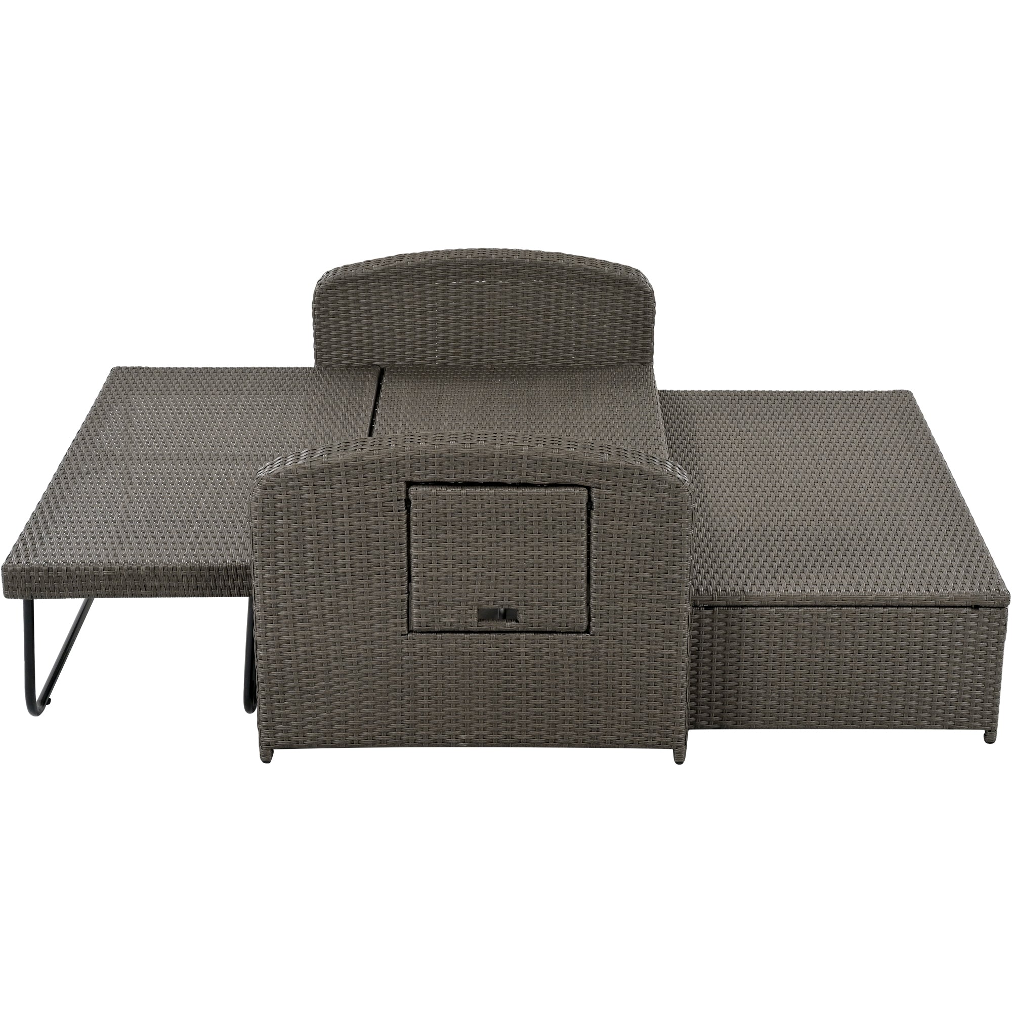 2-Person Rattan Wicker Outdoor Patio Reclining Daybed with Adjustable Back and Gray Cushions