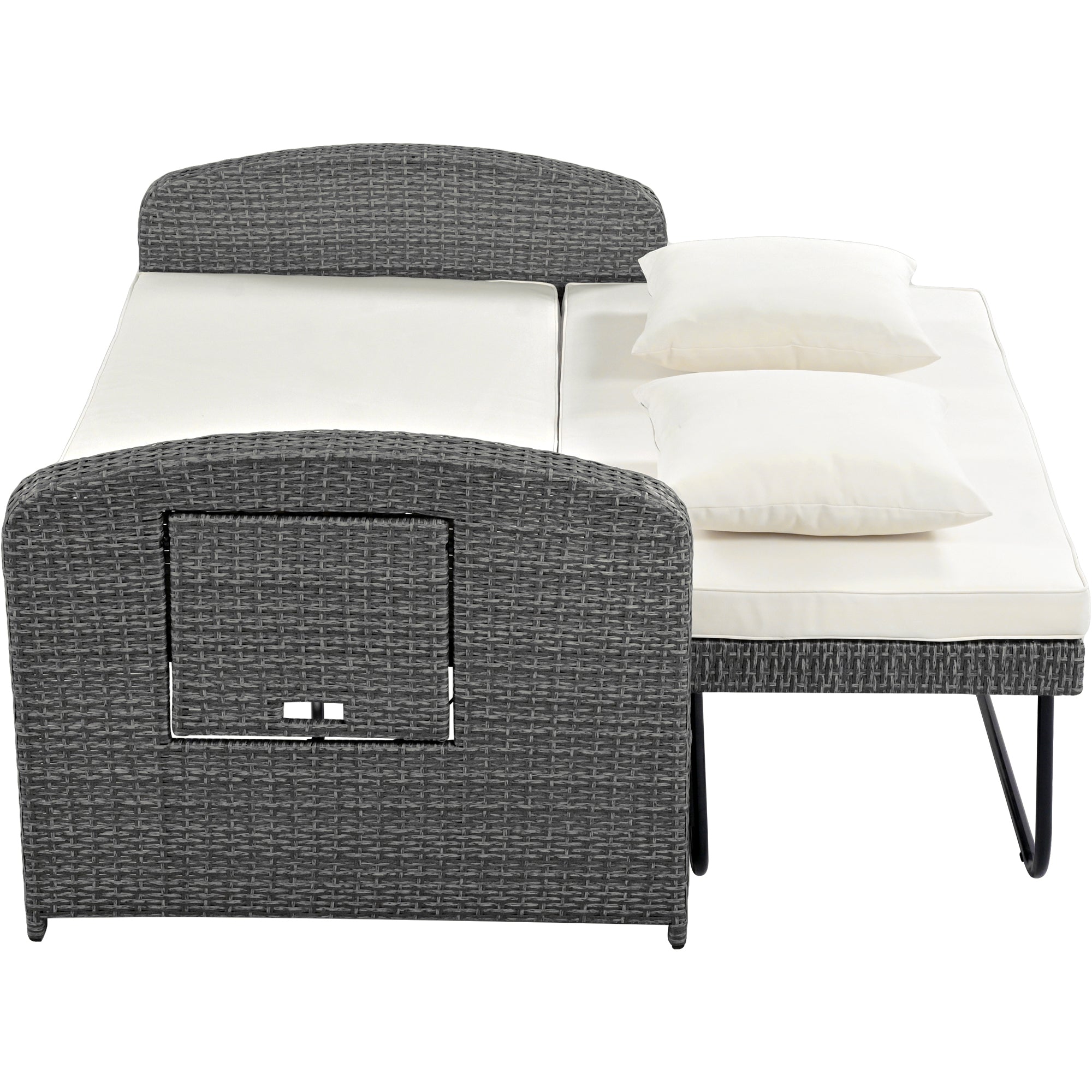 2-Person Rattan Wicker Outdoor Patio Reclining Daybed with Adjustable Back and Cushions
