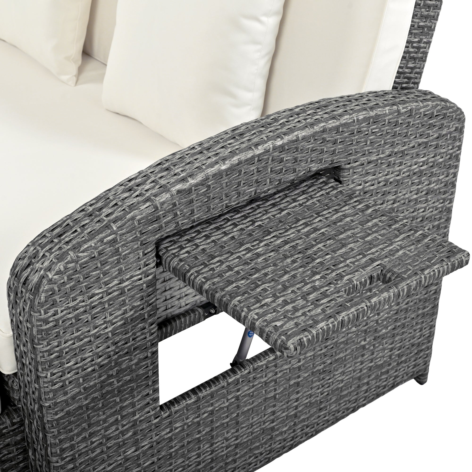 2-Person Rattan Wicker Outdoor Patio Reclining Daybed with Adjustable Back and Cushions