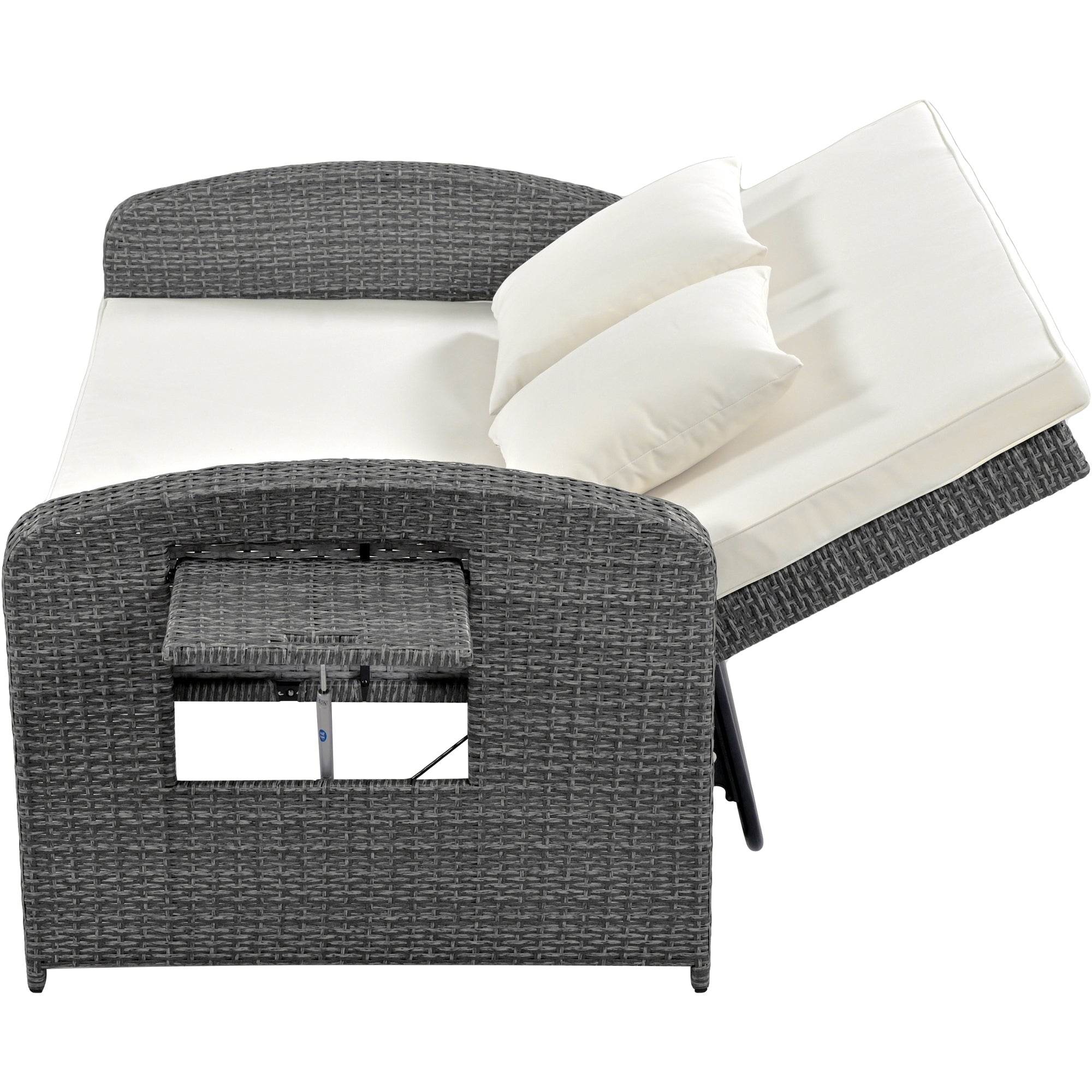 2-Person Rattan Wicker Outdoor Patio Reclining Daybed with Adjustable Back and Cushions