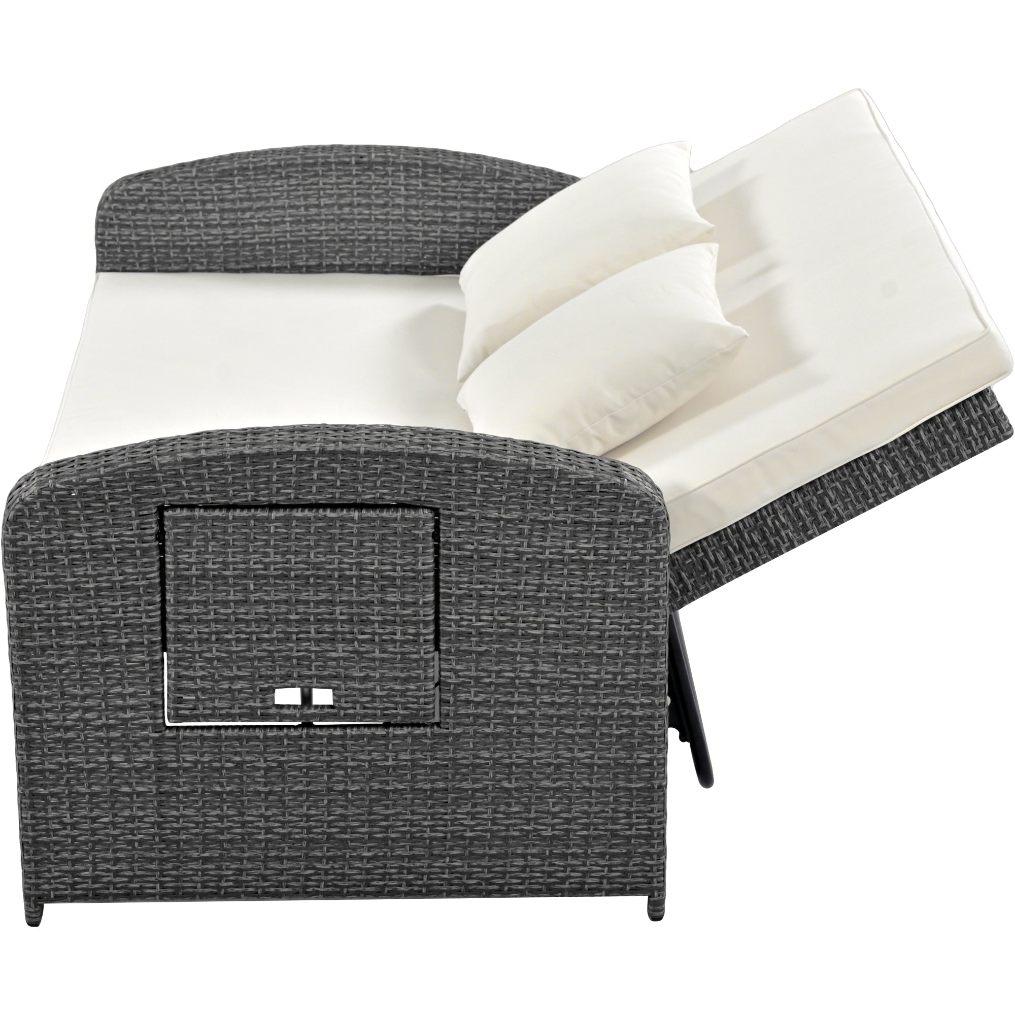 2-Person Rattan Wicker Outdoor Patio Reclining Daybed with Adjustable Back and Cushions
