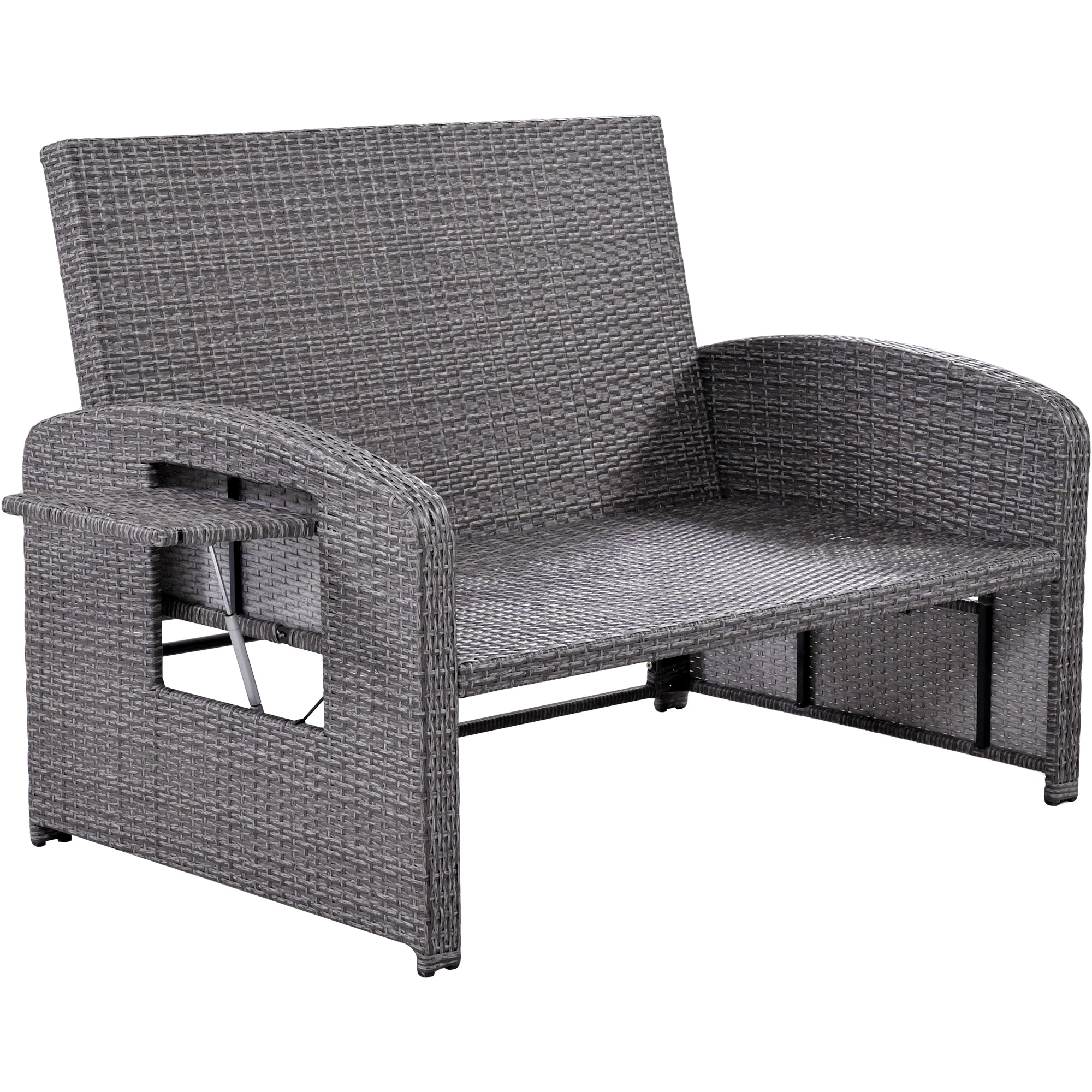 2-Person Rattan Wicker Outdoor Patio Reclining Daybed with Adjustable Back and Cushions