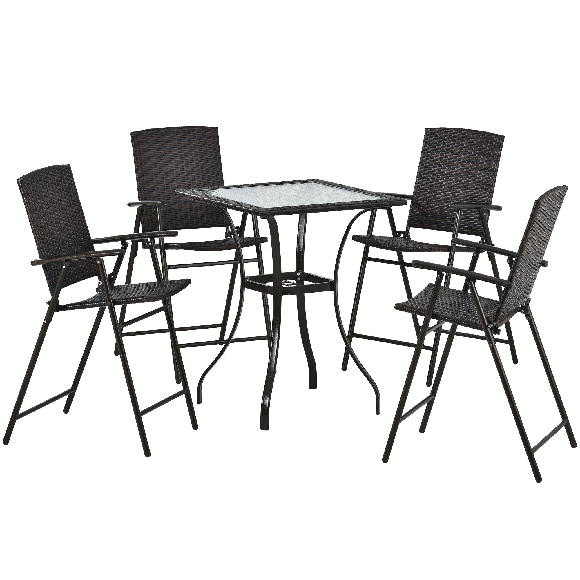 5 Pieces Outdoor Patio Rattan Counter Height Dining Table Set with Foldable Chairs