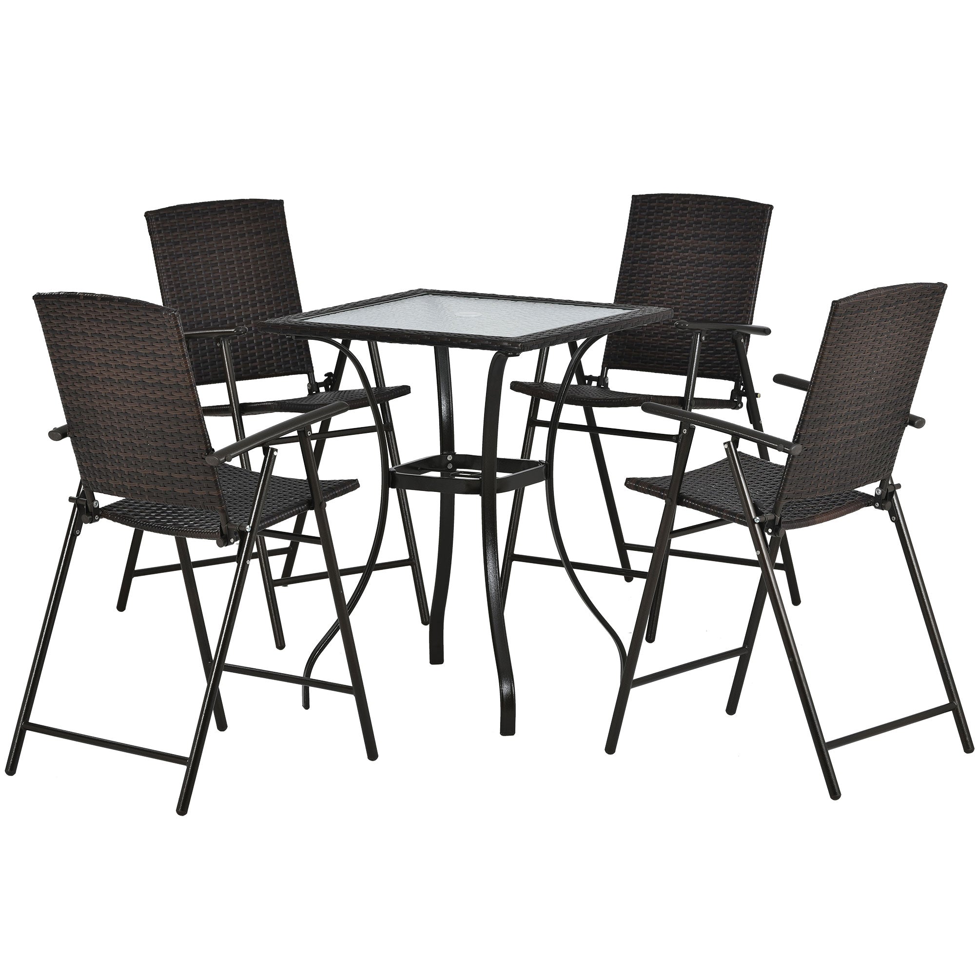 5 Pieces Outdoor Patio Rattan Counter Height Dining Table Set with Foldable Chairs