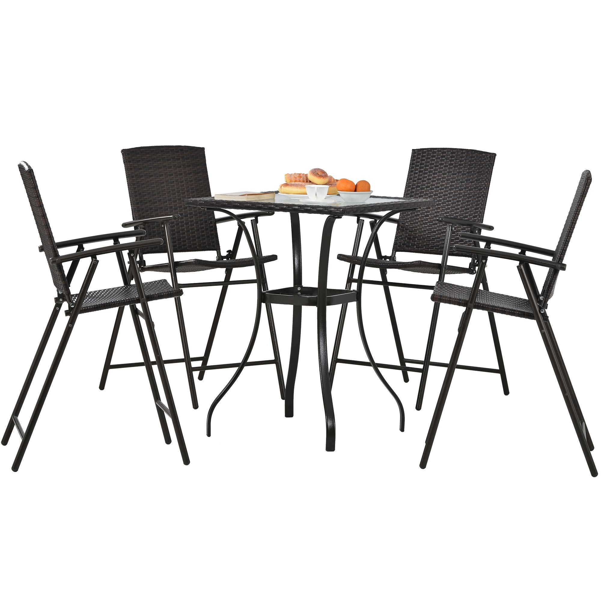 5 Pieces Outdoor Patio Rattan Counter Height Dining Table Set with Foldable Chairs