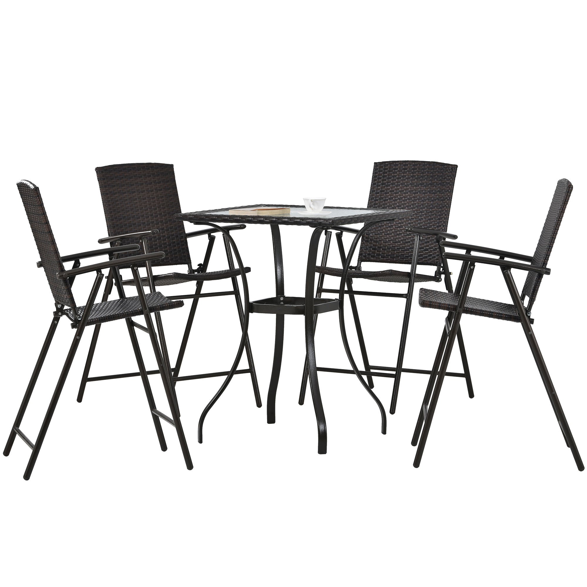 5 Pieces Outdoor Patio Rattan Counter Height Dining Table Set with Foldable Chairs