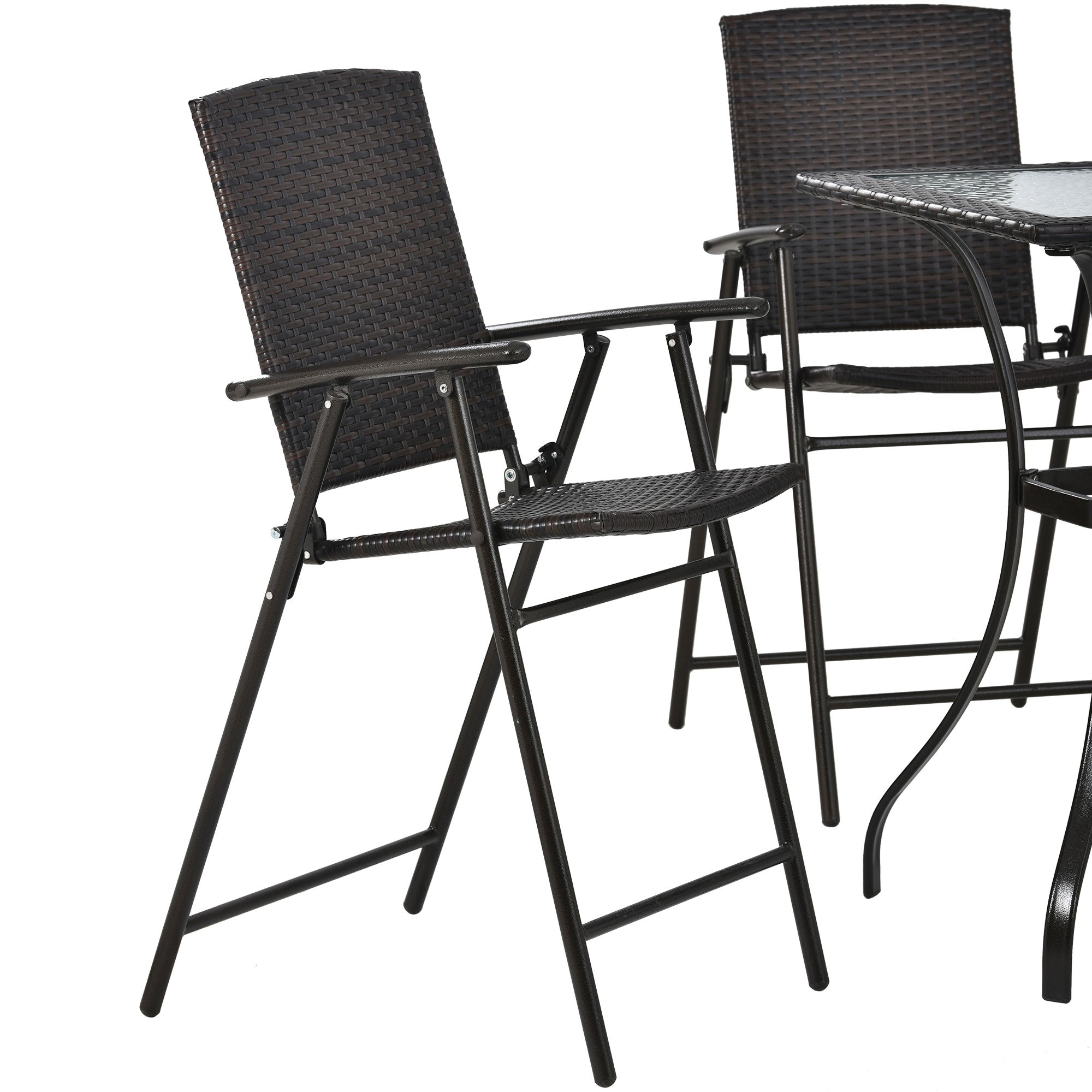 5 Pieces Outdoor Patio Rattan Counter Height Dining Table Set with Foldable Chairs