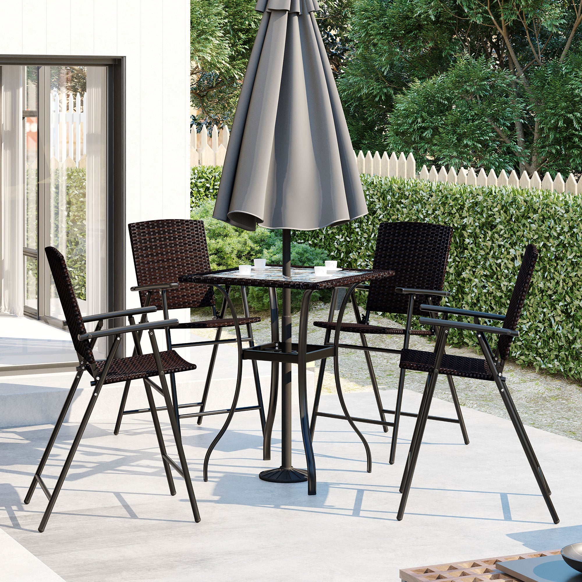5 Pieces Outdoor Patio Rattan Counter Height Dining Table Set with Foldable Chairs
