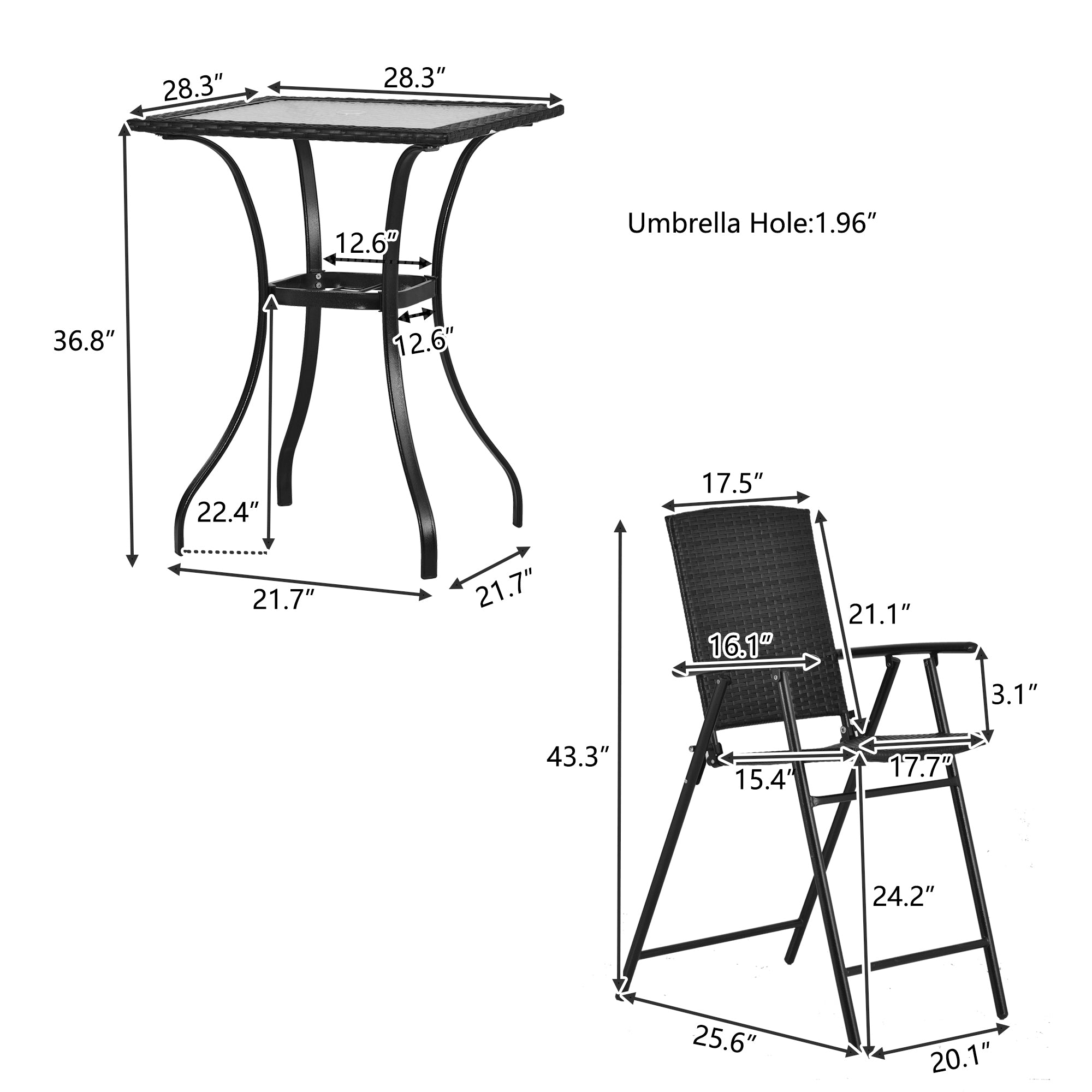 5 Pieces Outdoor Patio Rattan Counter Height Dining Table Set with Foldable Chairs