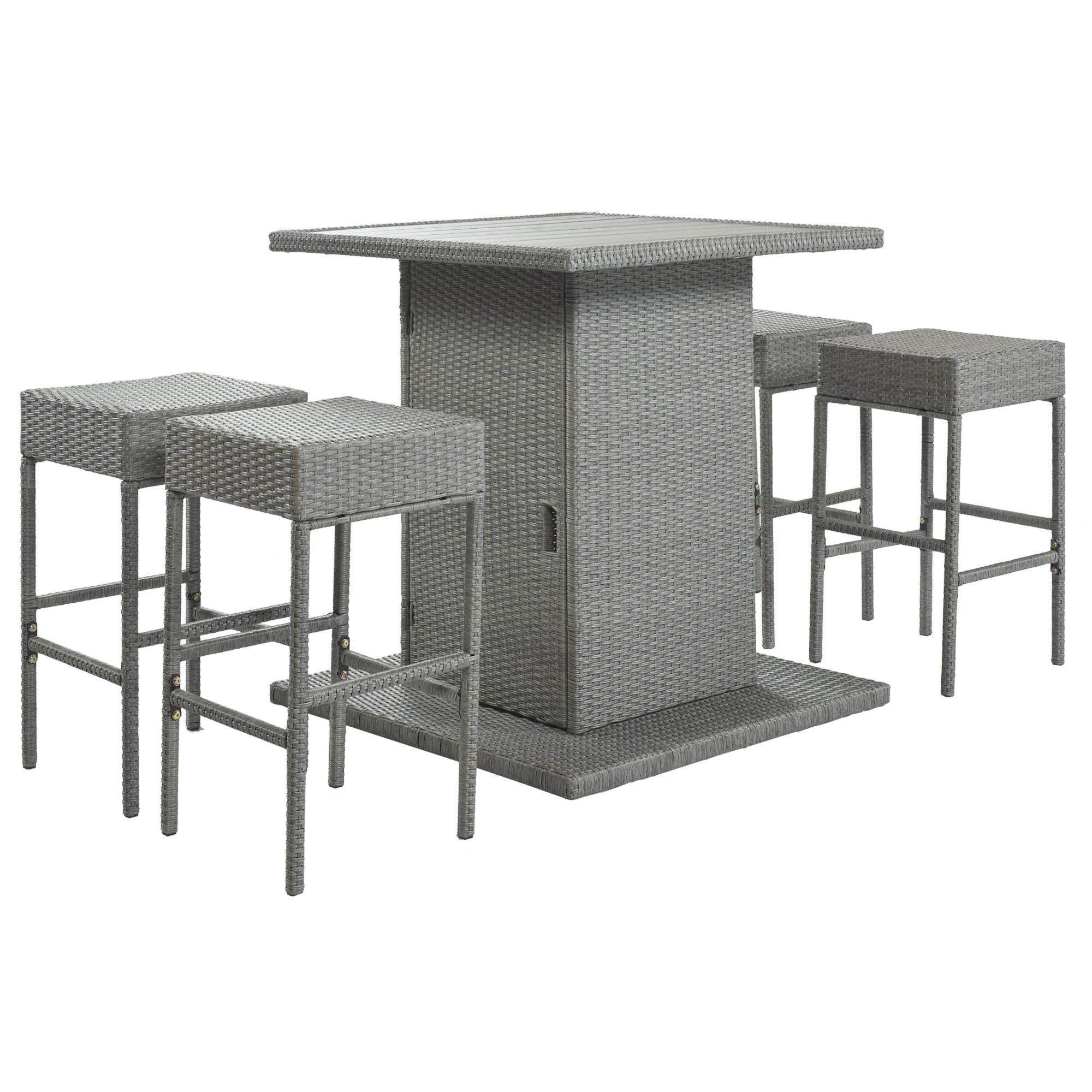 5 Pieces Outdoor Patio Rattan Dining Table Set with Storage Shelf