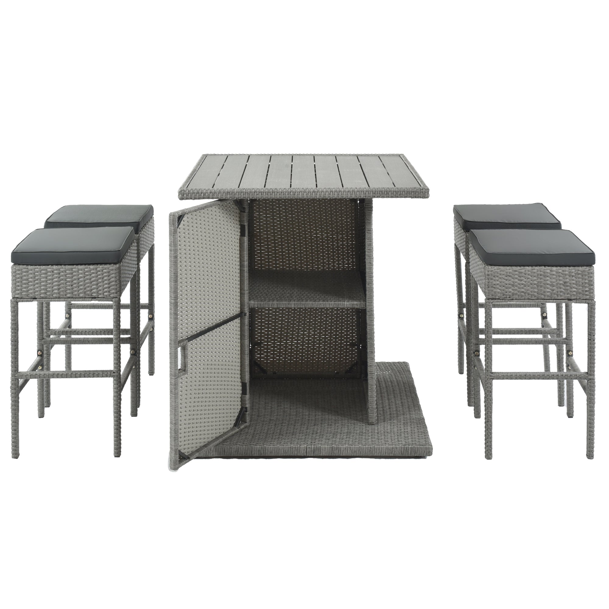 5 Pieces Outdoor Patio Rattan Dining Table Set with Storage Shelf