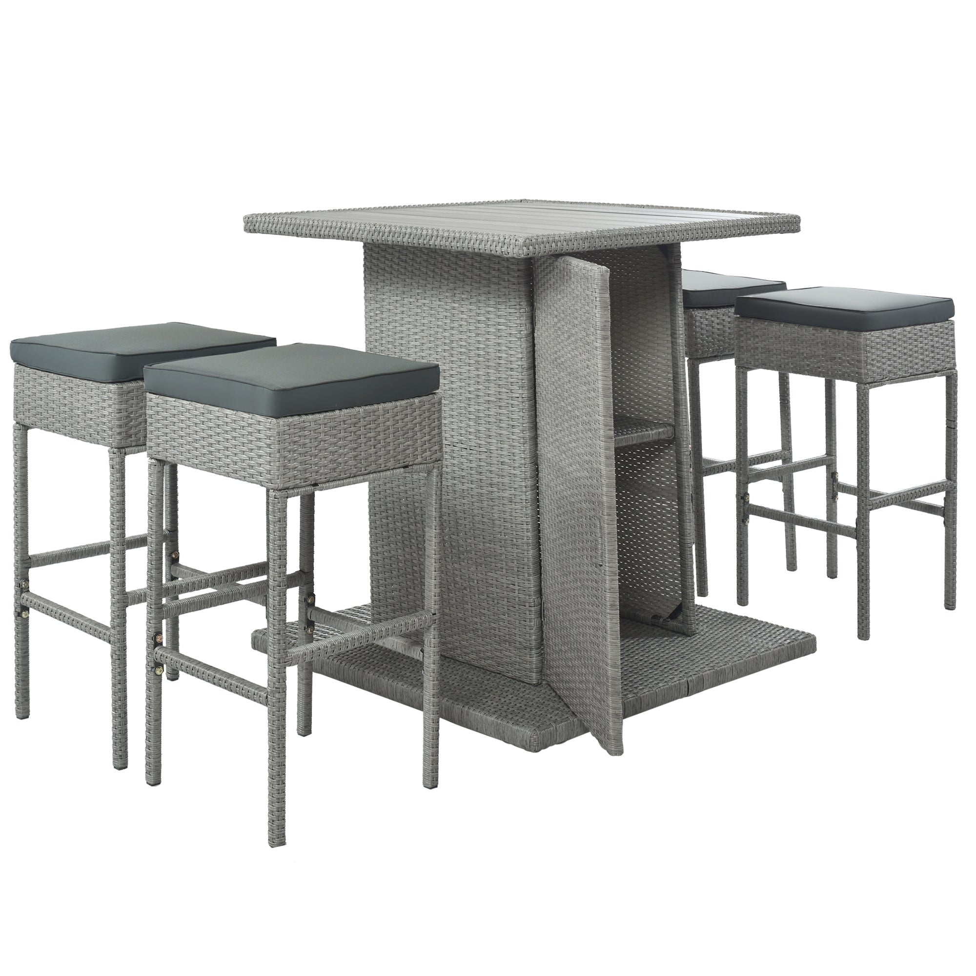 5 Pieces Outdoor Patio Rattan Dining Table Set with Storage Shelf