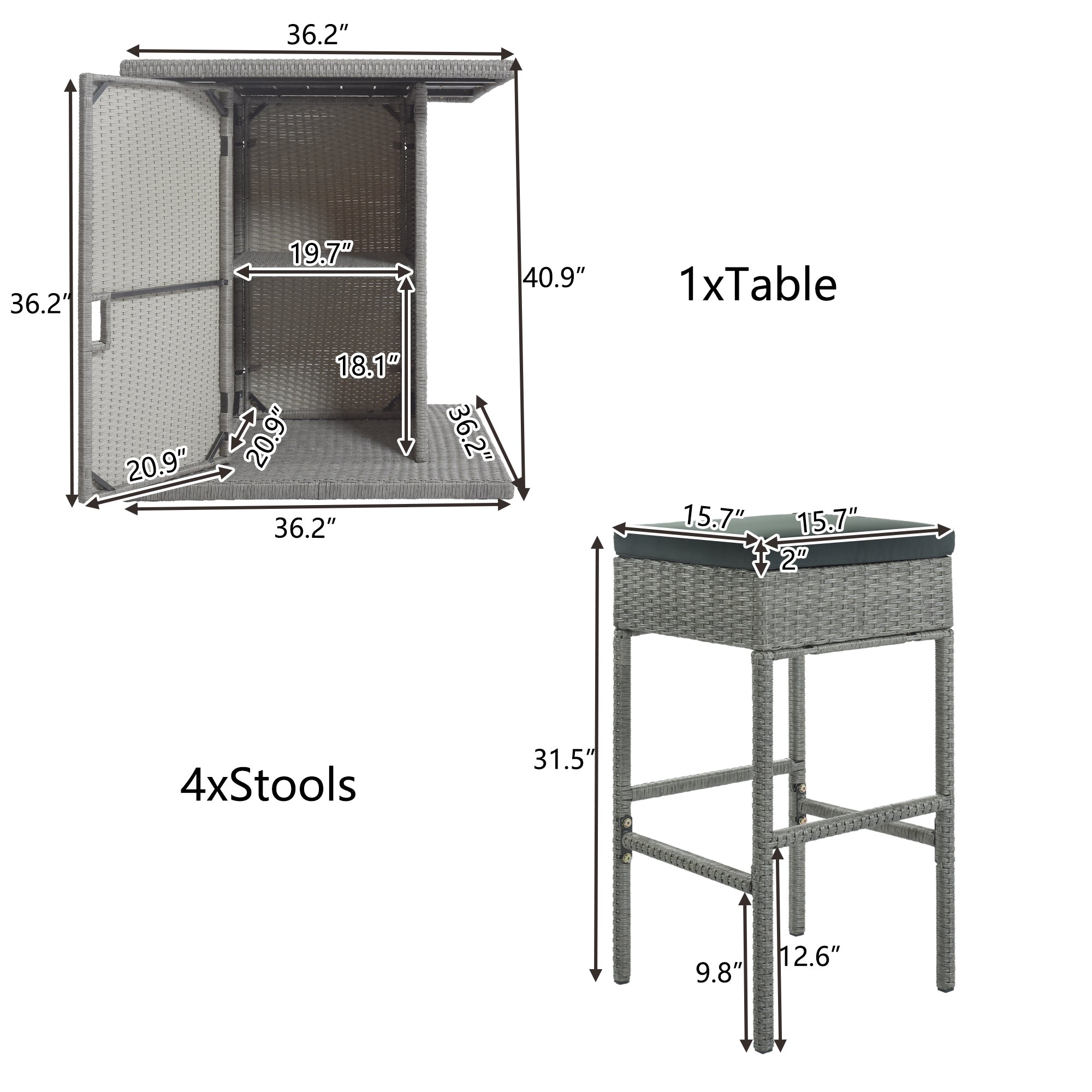 5 Pieces Outdoor Patio Rattan Dining Table Set with Storage Shelf