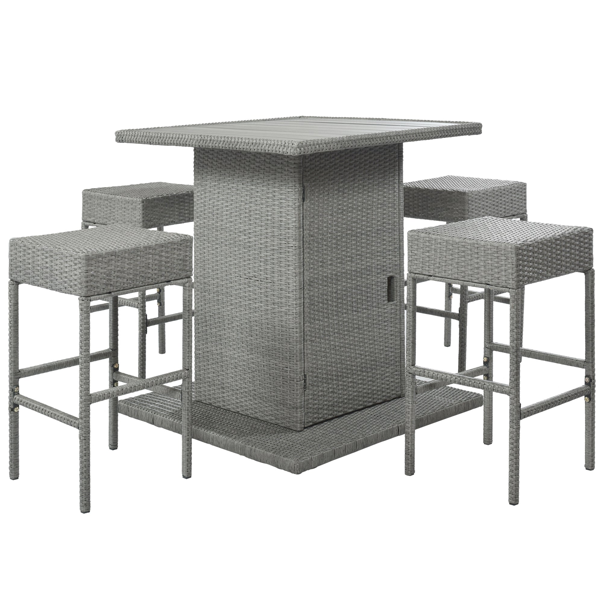 5 Pieces Outdoor Patio Rattan Dining Table Set with Storage Shelf