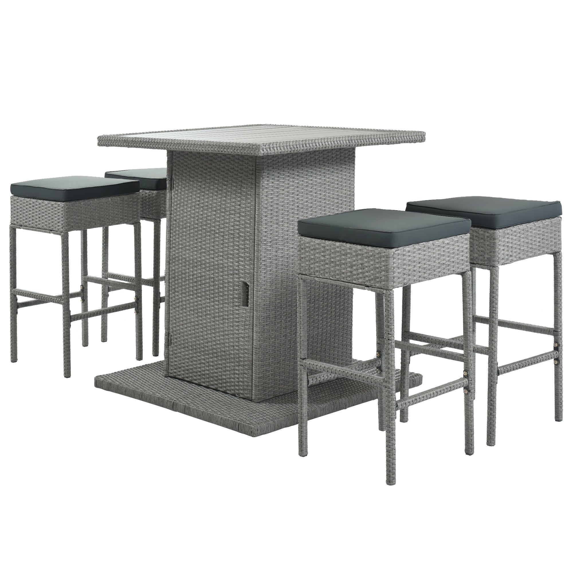 5 Pieces Outdoor Patio Rattan Dining Table Set with Storage Shelf
