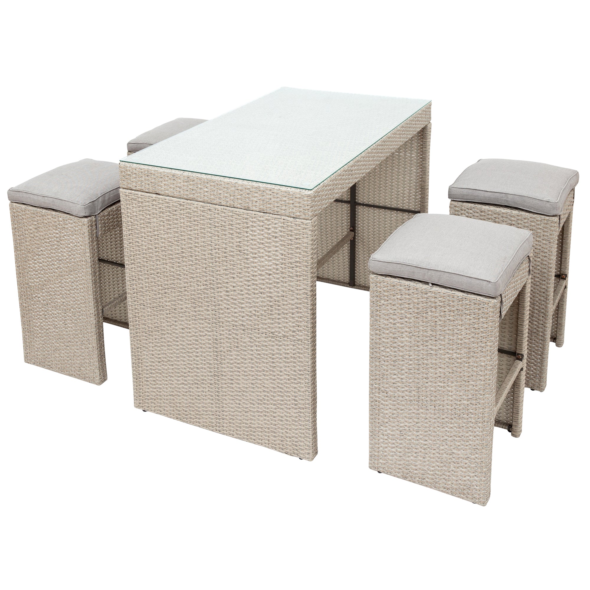 5 Pieces Outdoor Patio Rattan Bar Dining Table Set with 4 Stools
