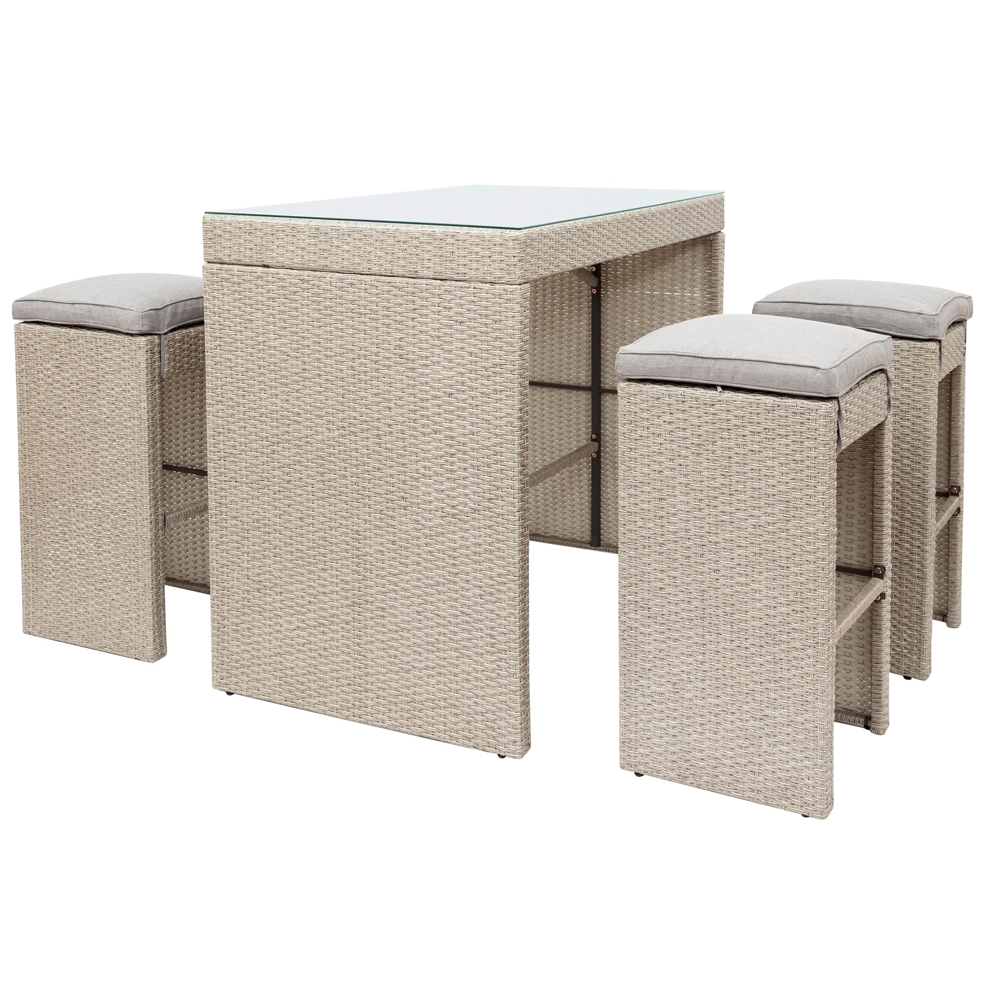 5 Pieces Outdoor Patio Rattan Bar Dining Table Set with 4 Stools