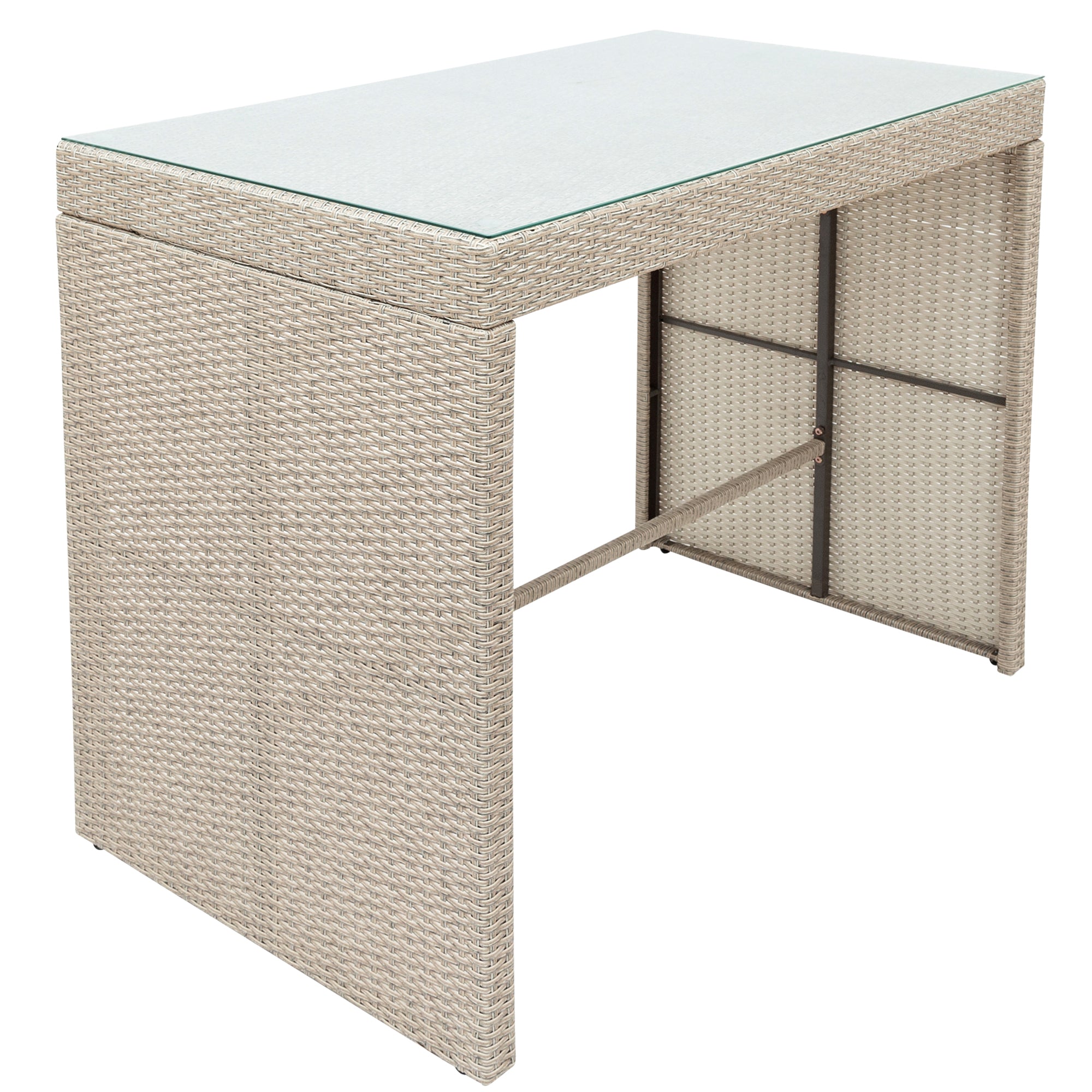 5 Pieces Outdoor Patio Rattan Bar Dining Table Set with 4 Stools