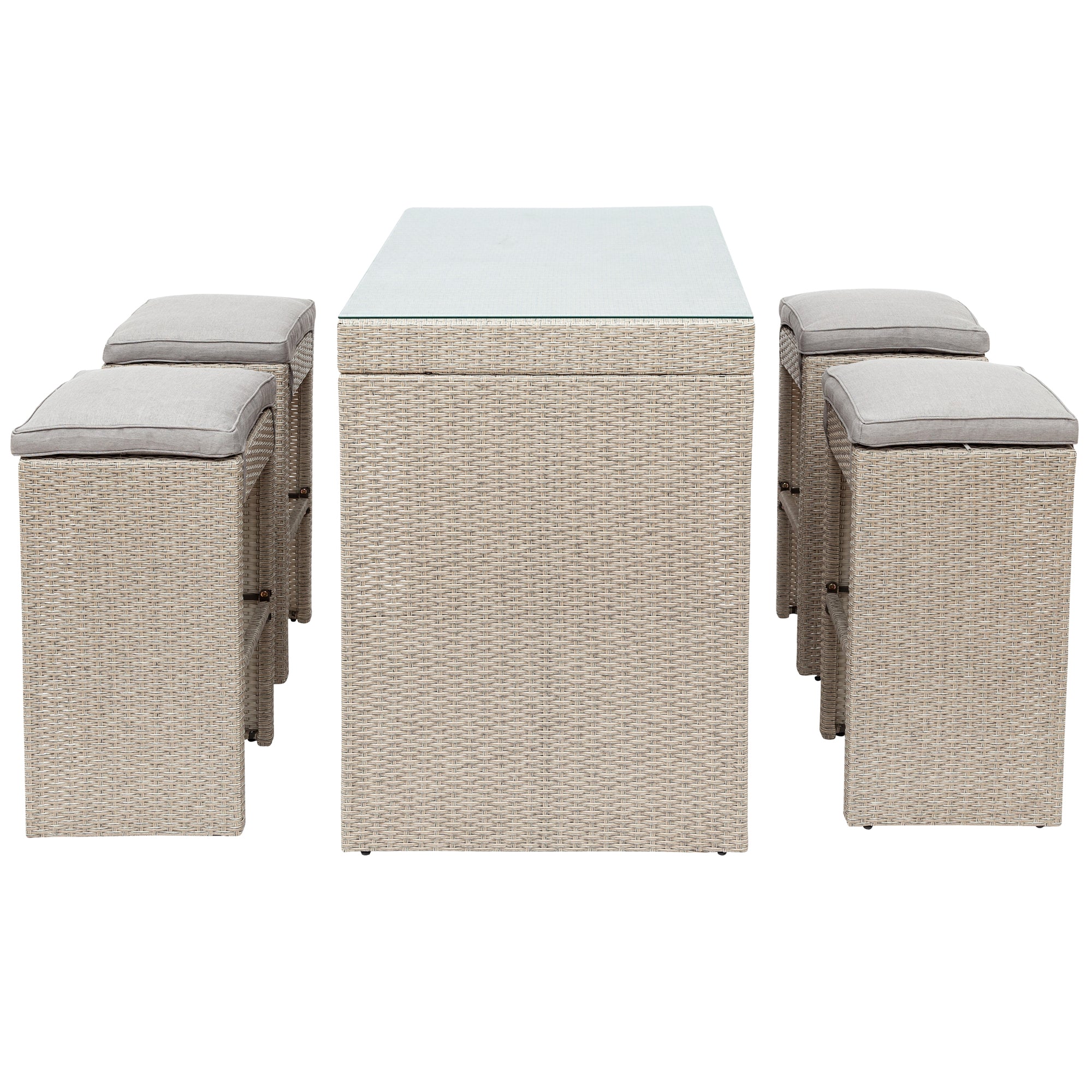 5 Pieces Outdoor Patio Rattan Bar Dining Table Set with 4 Stools