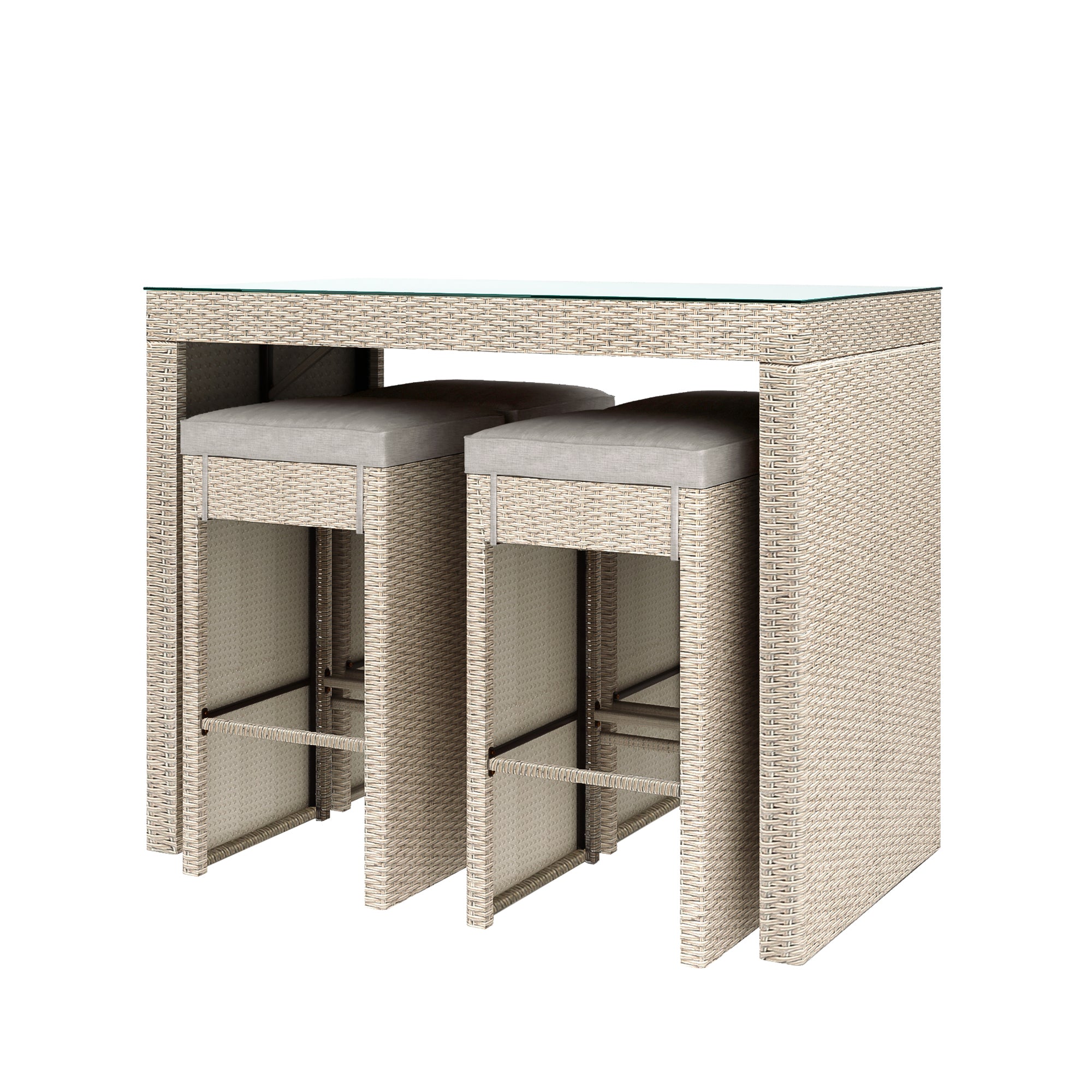 5 Pieces Outdoor Patio Rattan Bar Dining Table Set with 4 Stools