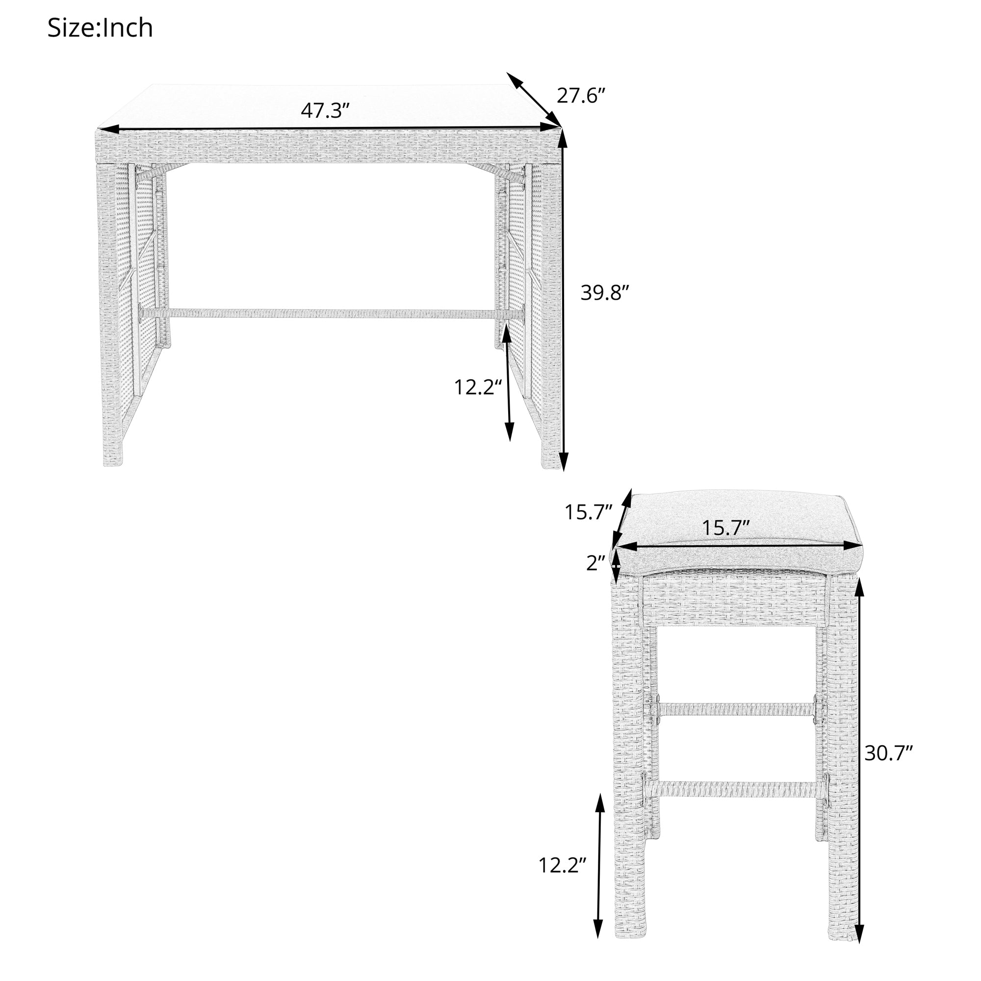 5 Pieces Outdoor Patio Rattan Bar Dining Table Set with 4 Stools