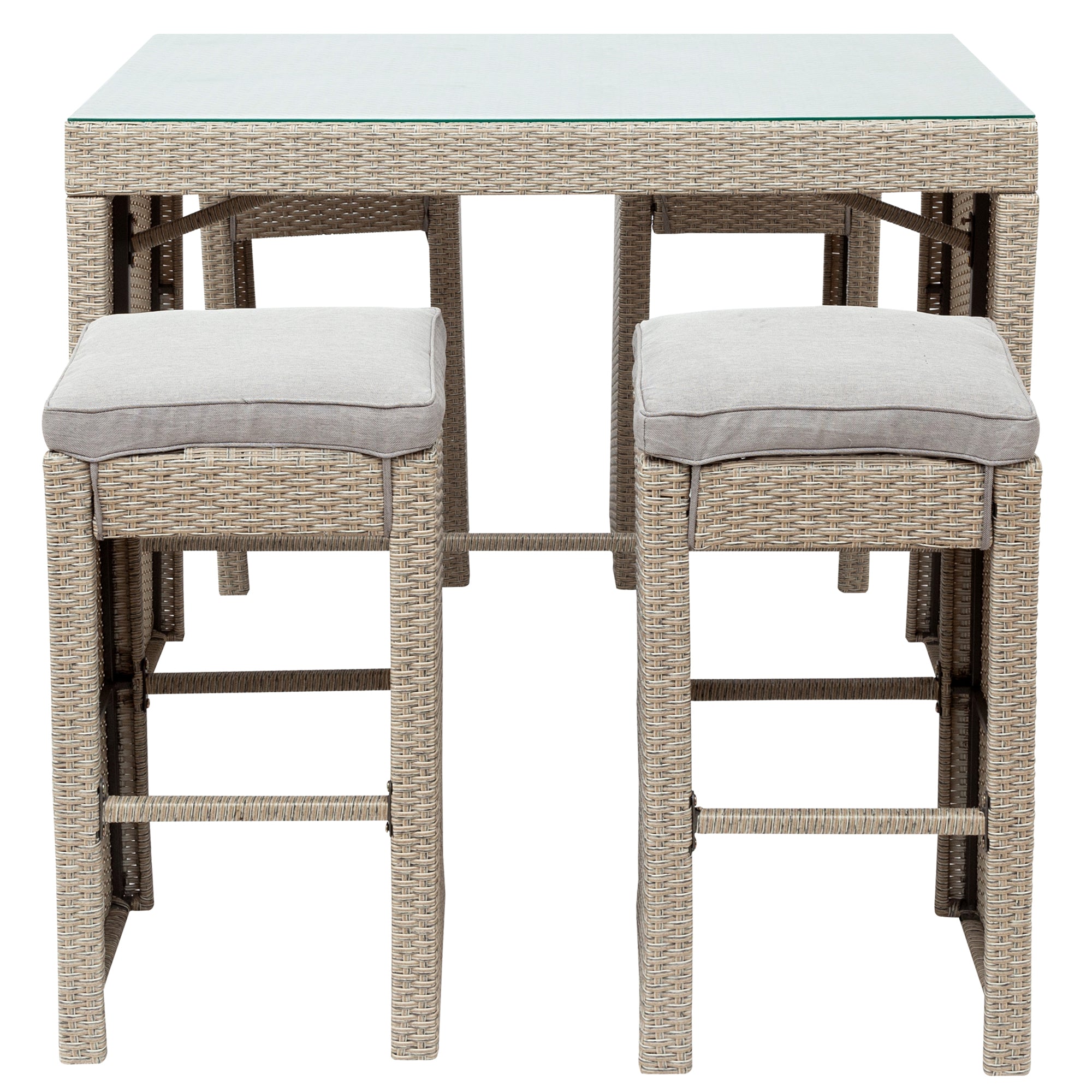 5 Pieces Outdoor Patio Rattan Bar Dining Table Set with 4 Stools